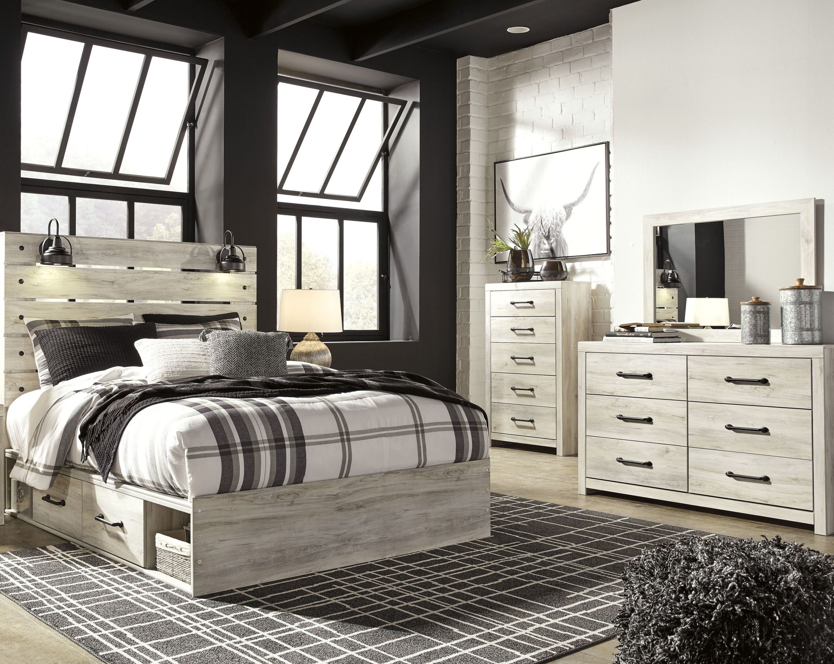 Cambeck Whitewash Panel Bedroom Set With Side Storage