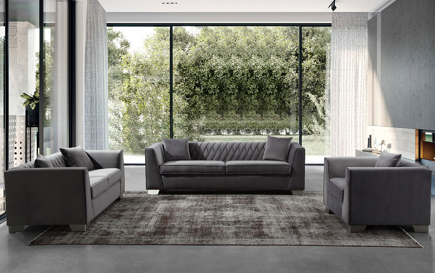 Cambridge Dark Grey Velvet Sofa 1stopbedrooms