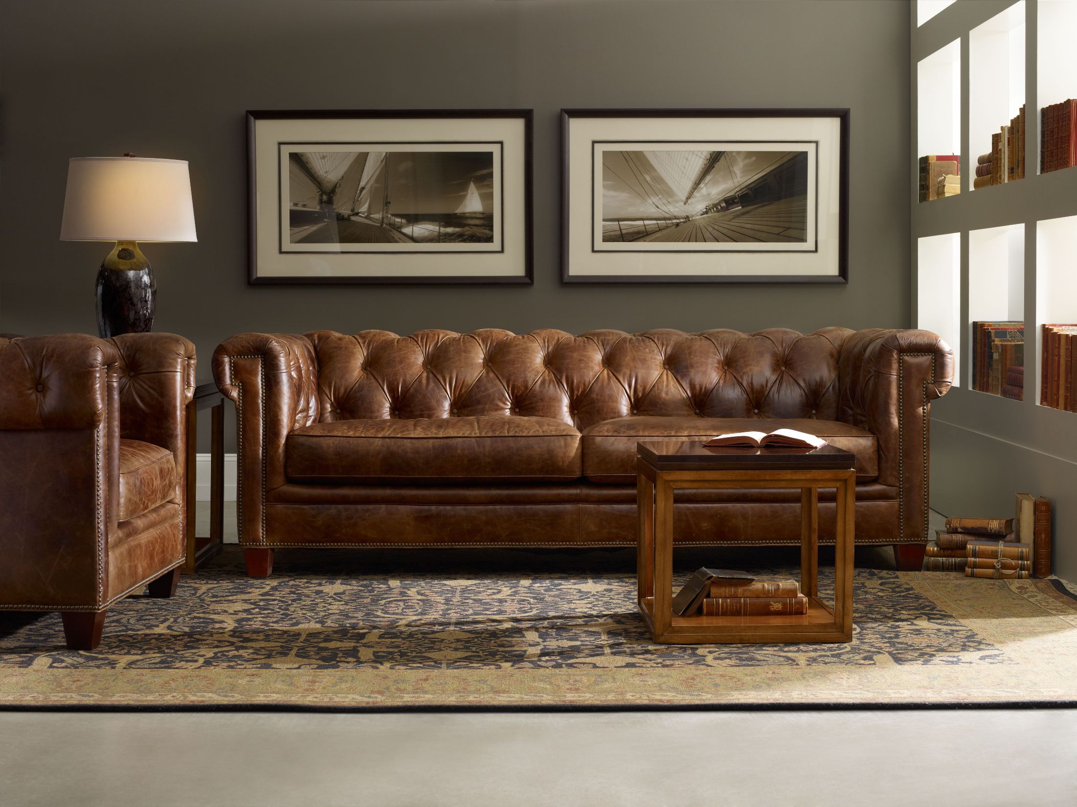Chester Dark Walnut Leather Living Room Set 1stopbedrooms