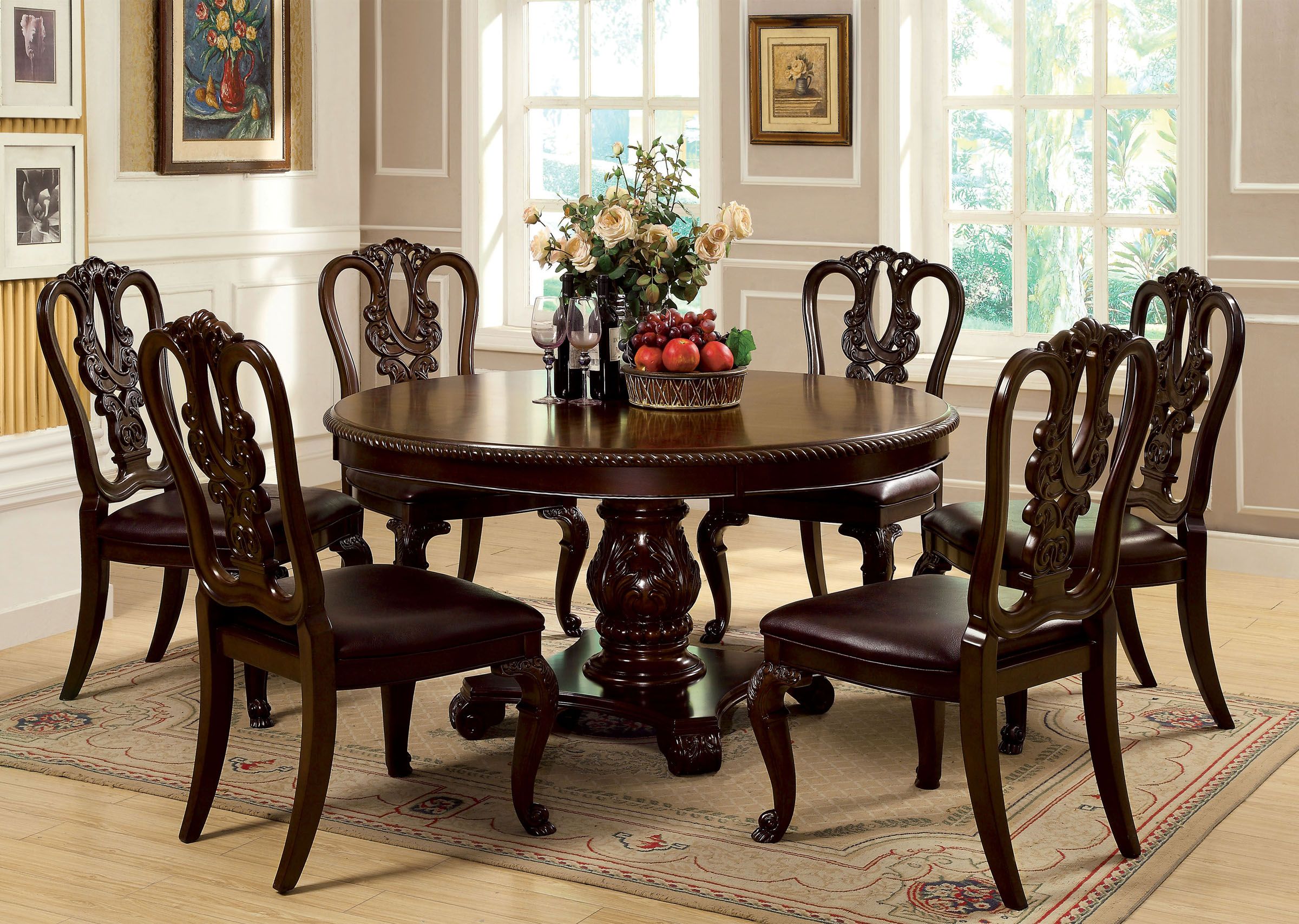 Bellagio Brown Cherry Round Pedestal Dining Room Set 1stopbedrooms Brown Cherry Round Pedestal Dining Room