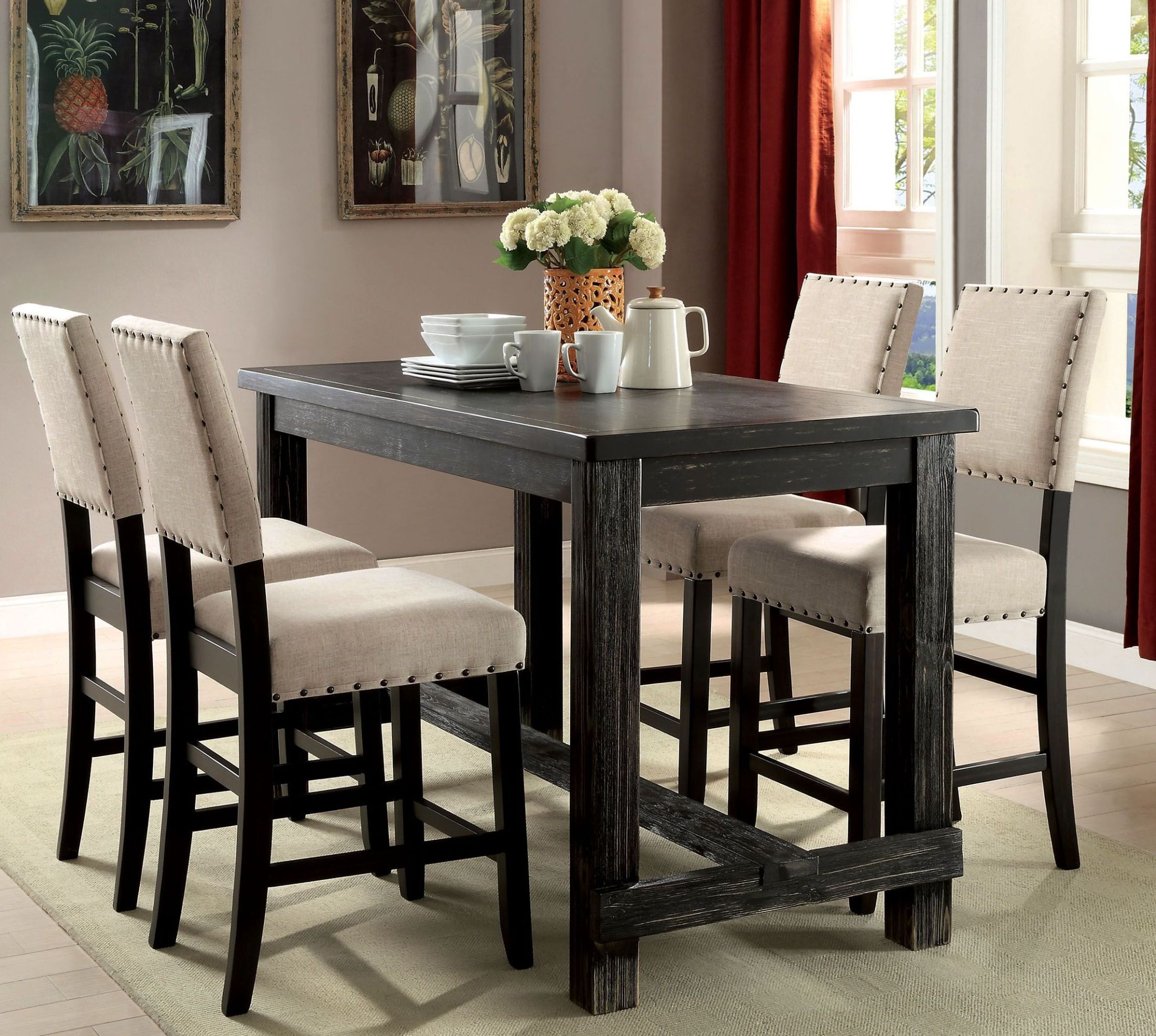 Sania Ii Antique Black Counter Height Dining Room Set 1stopbedrooms