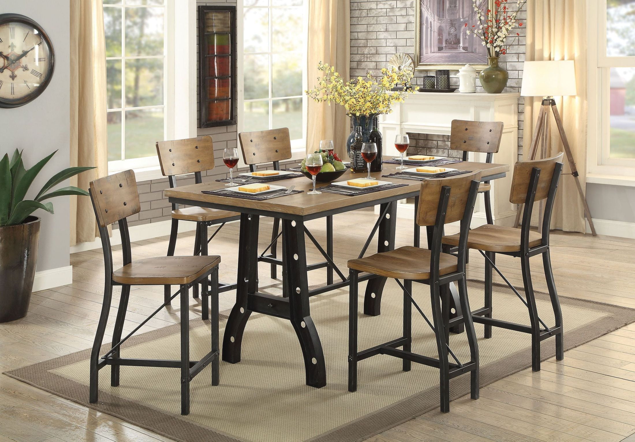 Kirstin Rustic Oak Counter Height Dining Room Set