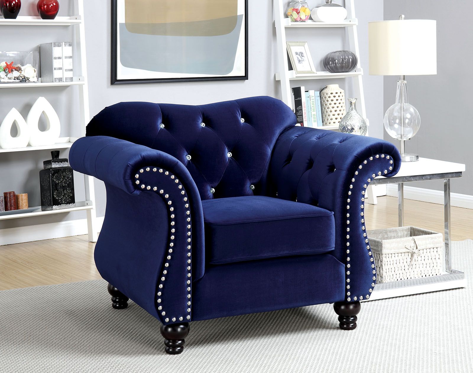 Jolanda Blue Flannelette Fabric Living Room Set 1stopbedrooms