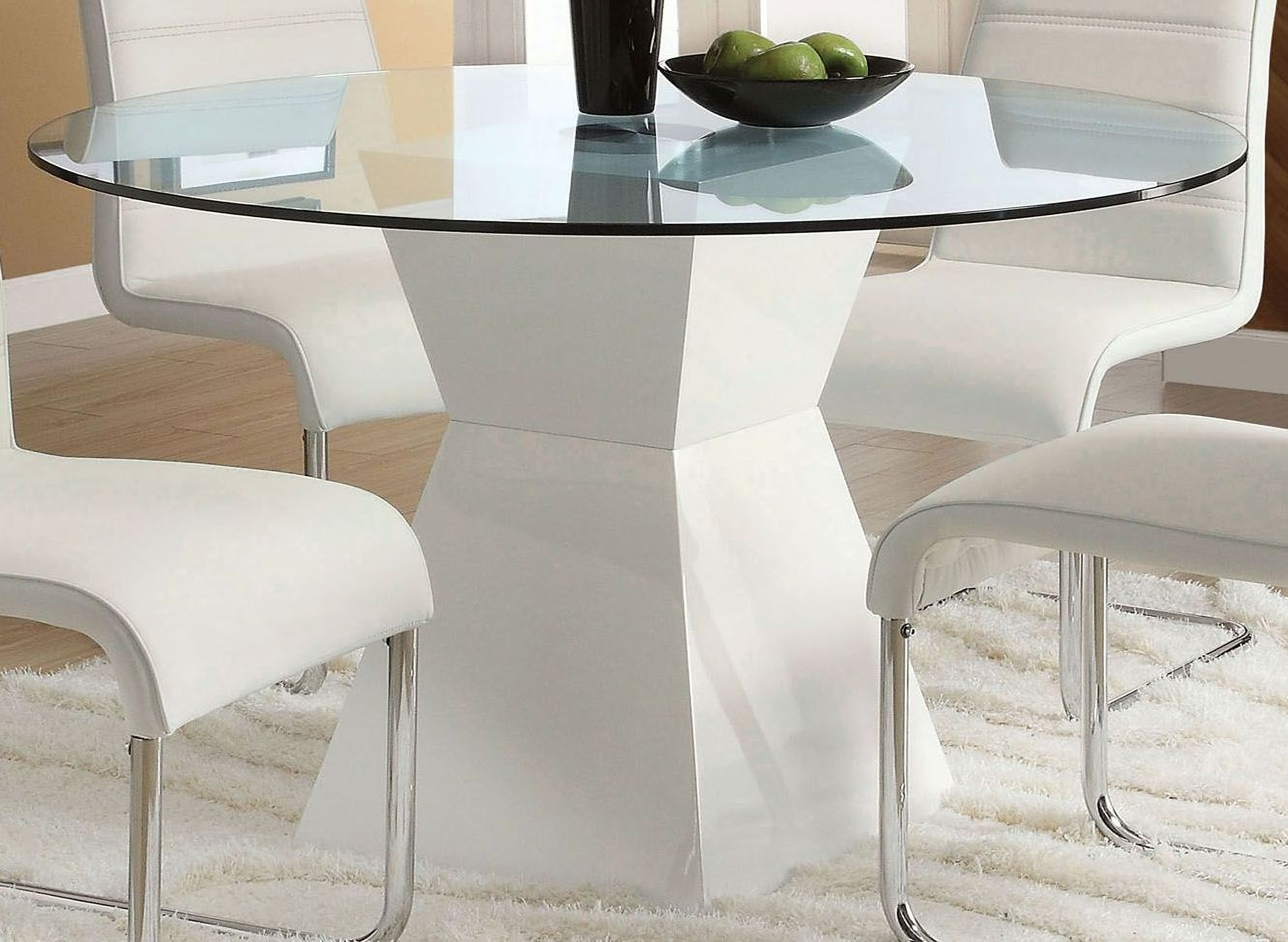 Mauna White Glass Top Round Dining Room Set 1stopbedrooms