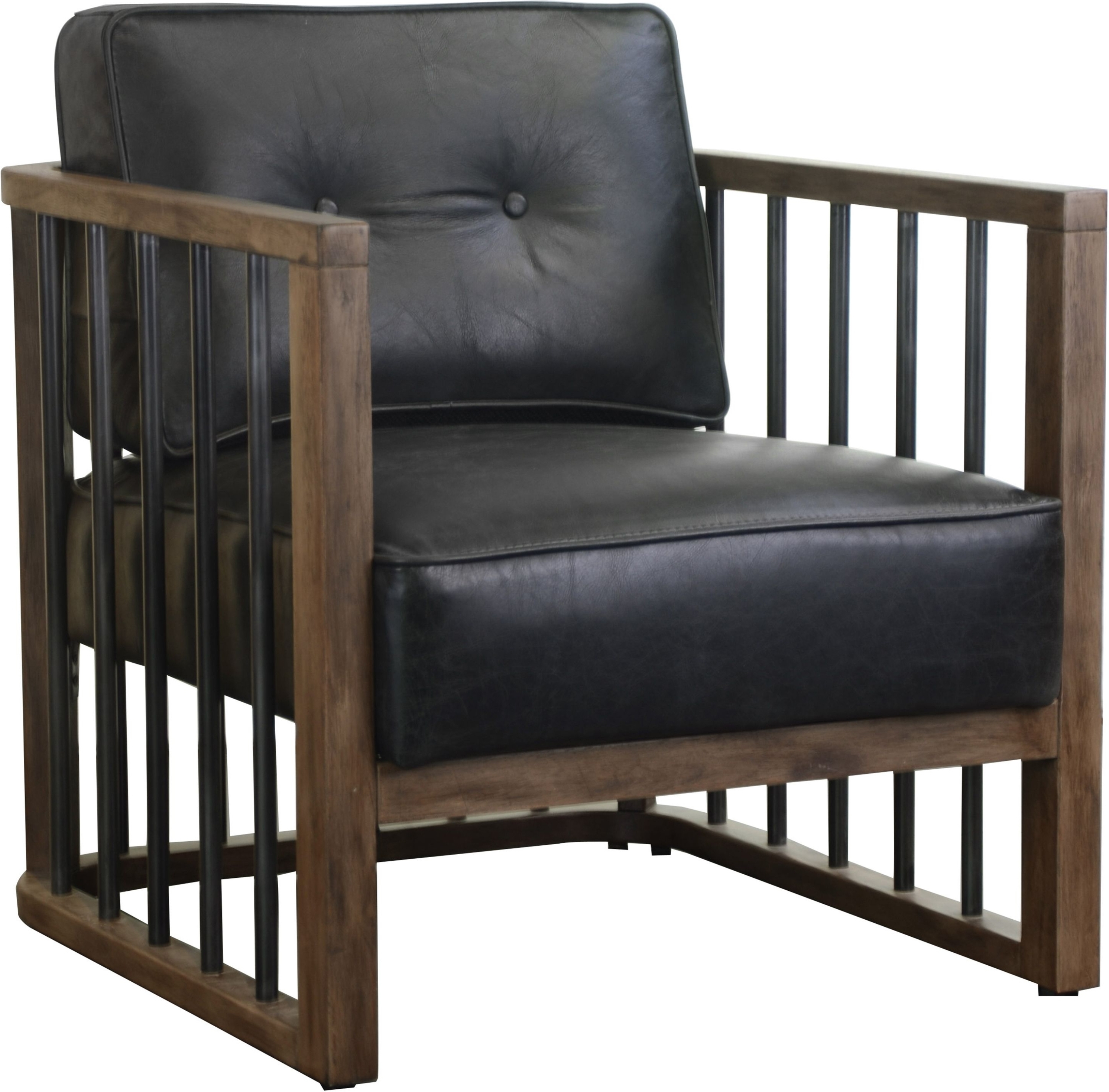 Black Leather Wood Spindle Frame Accent Chair 1stopbedrooms