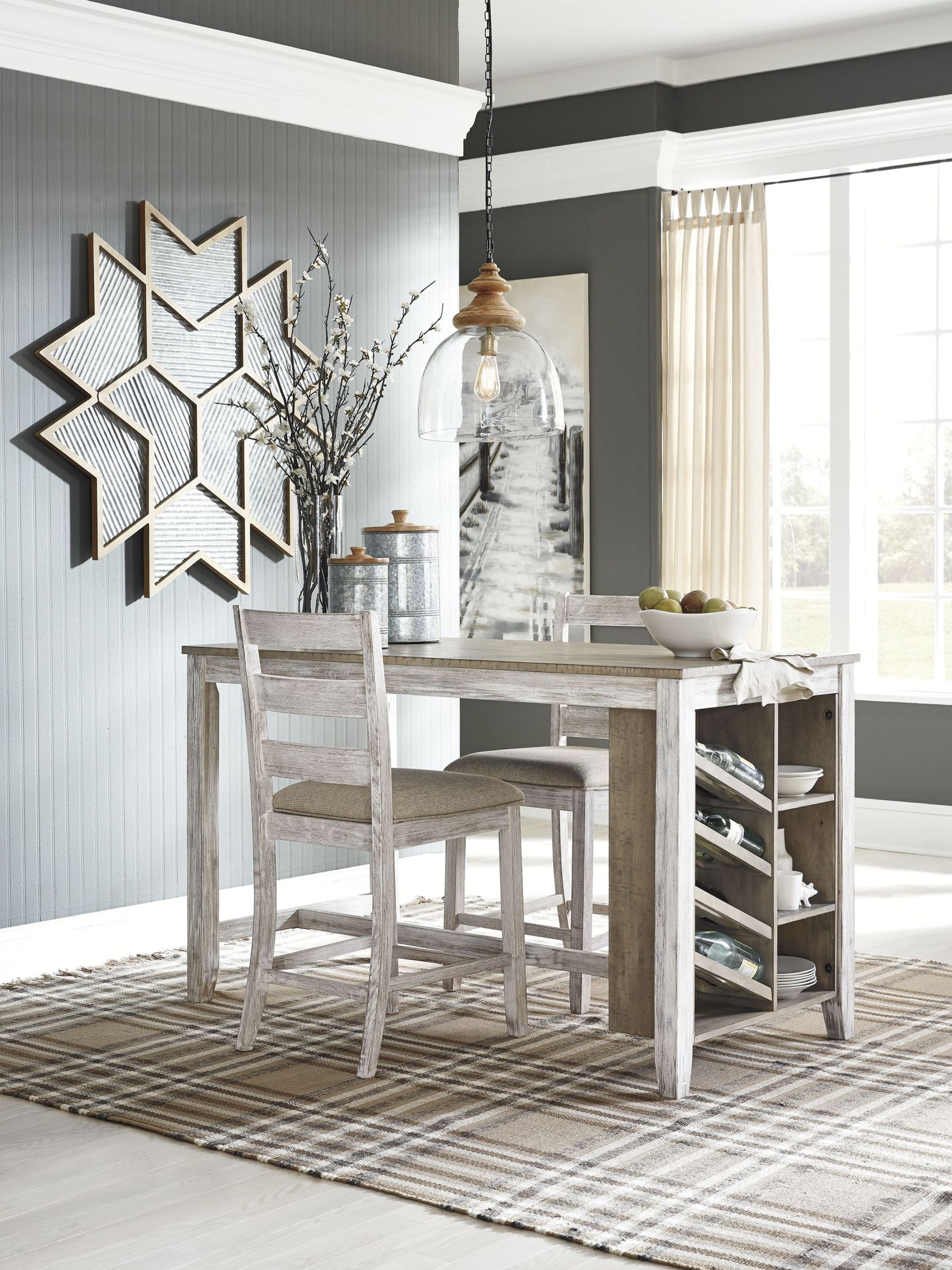 Skempton White And Light Brown Counter Height Dining Room Set