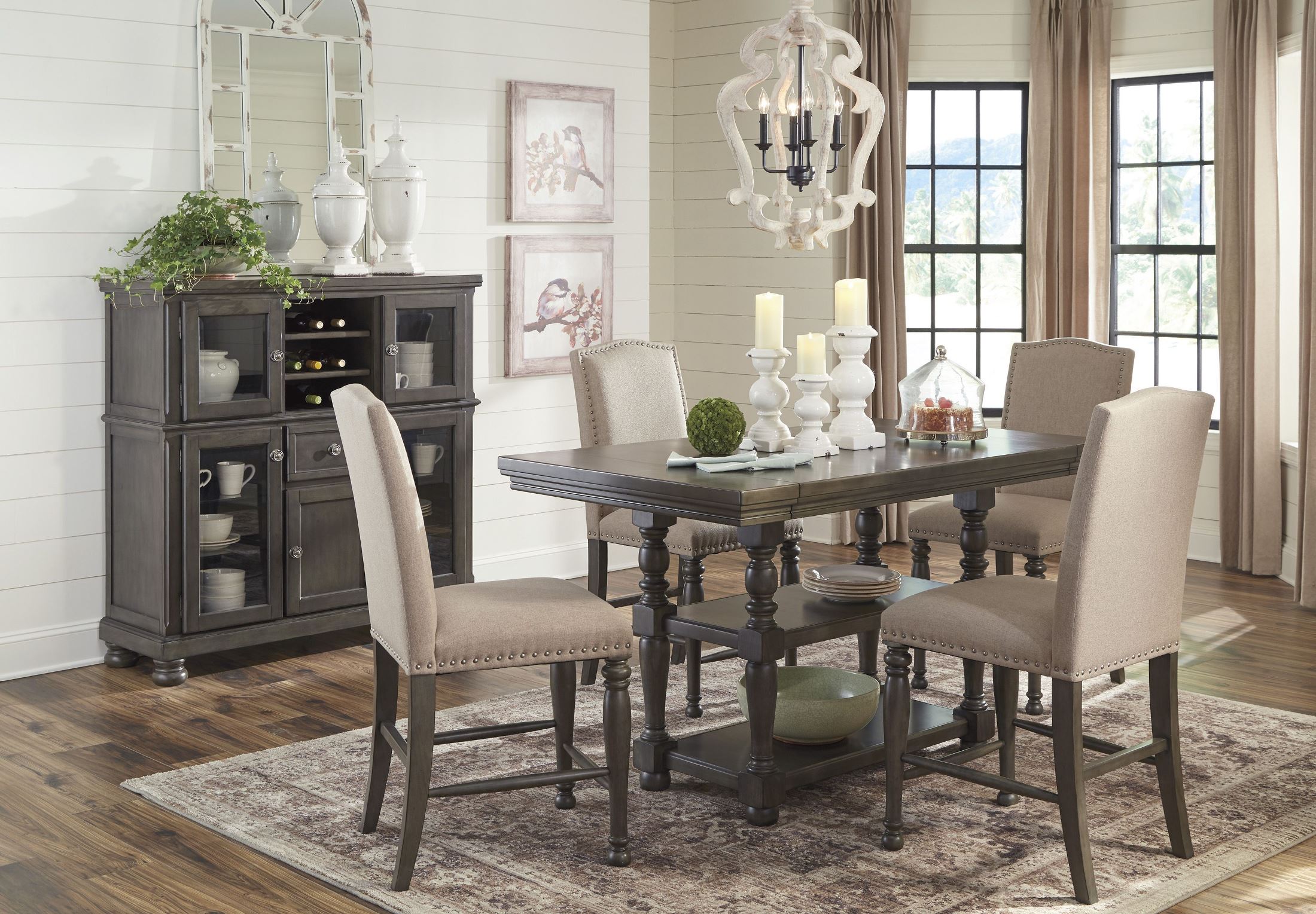 Audberry Gray Rectangular Extendable Counter Height Dining Room