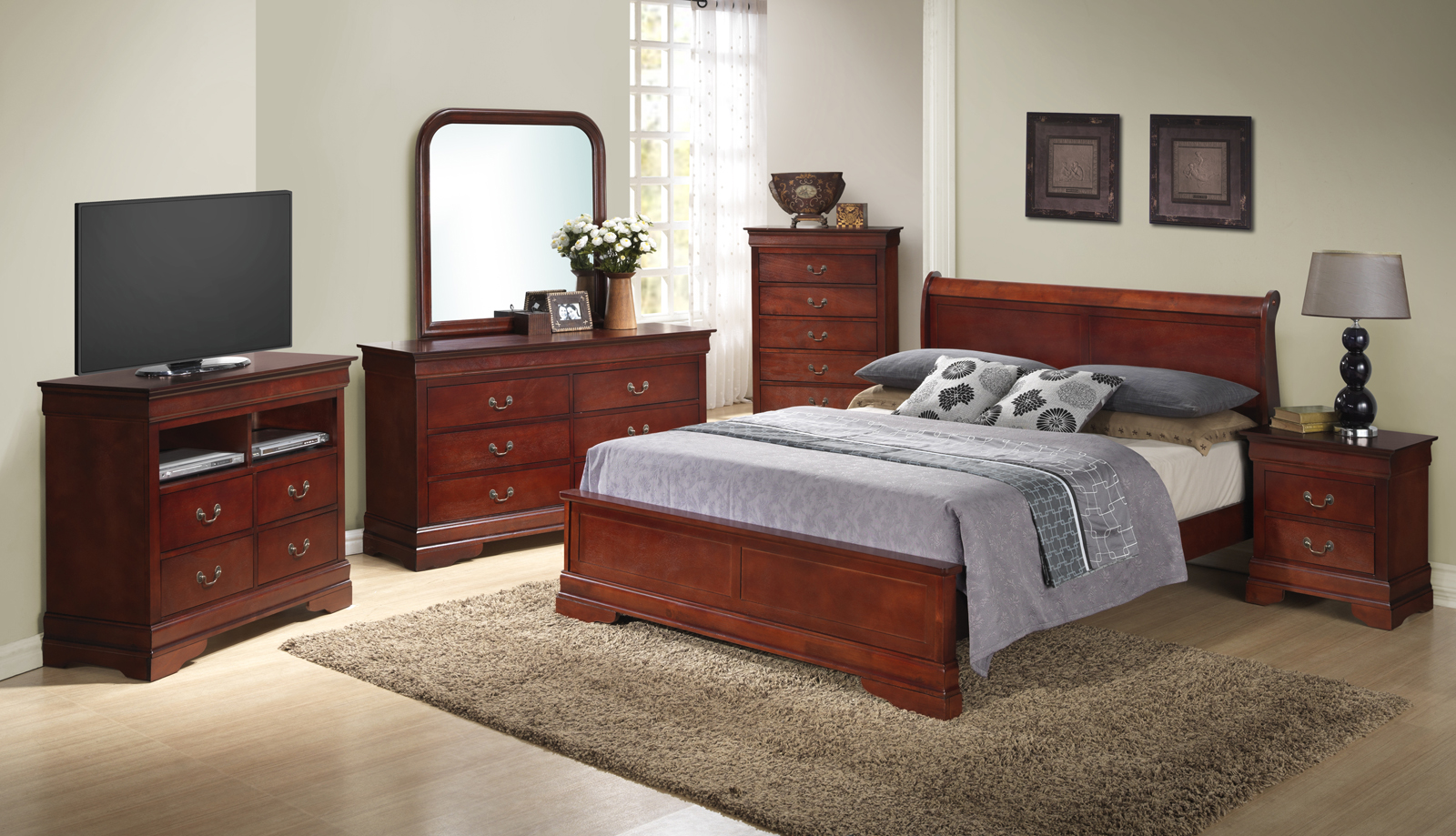 Glory Furniture G3100 Low Profile Bedroom Set In Cherry