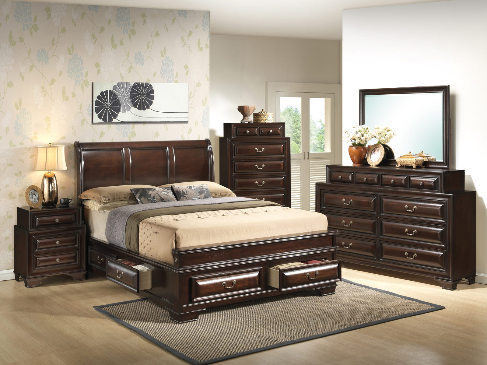 Glory Furniture G8875 Six Drawer Bedroom Set In Cappuccino