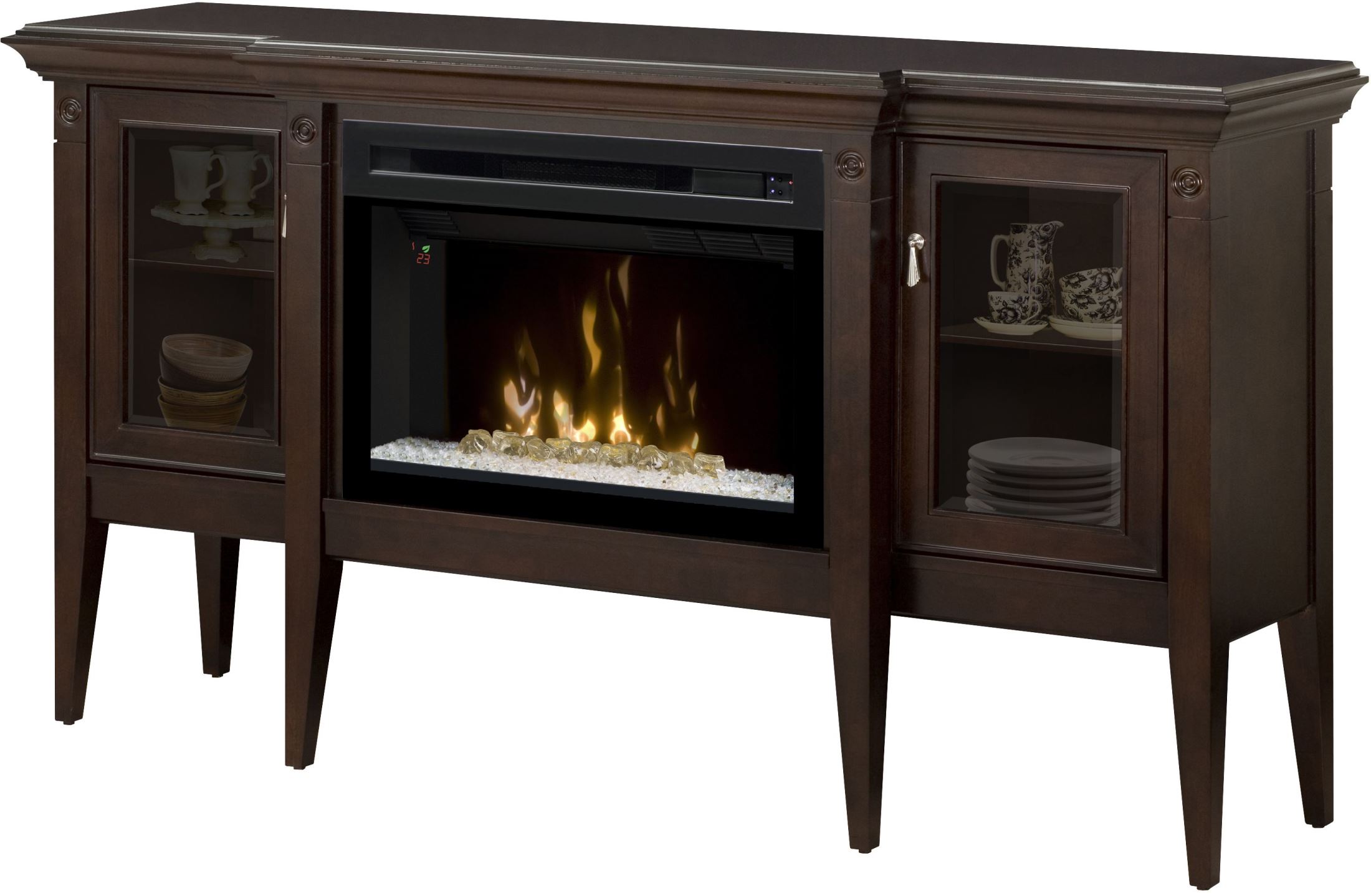 Upton Espresso Mantel Electric Fireplace Cabinet With Acrylic Ice