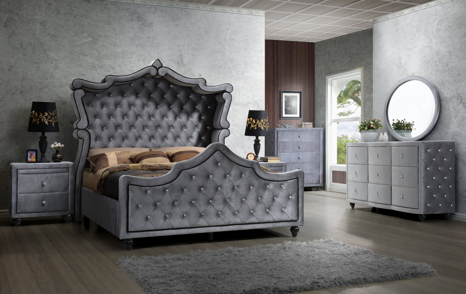 Meridian Hudson Canopy Bedroom Set In Grey