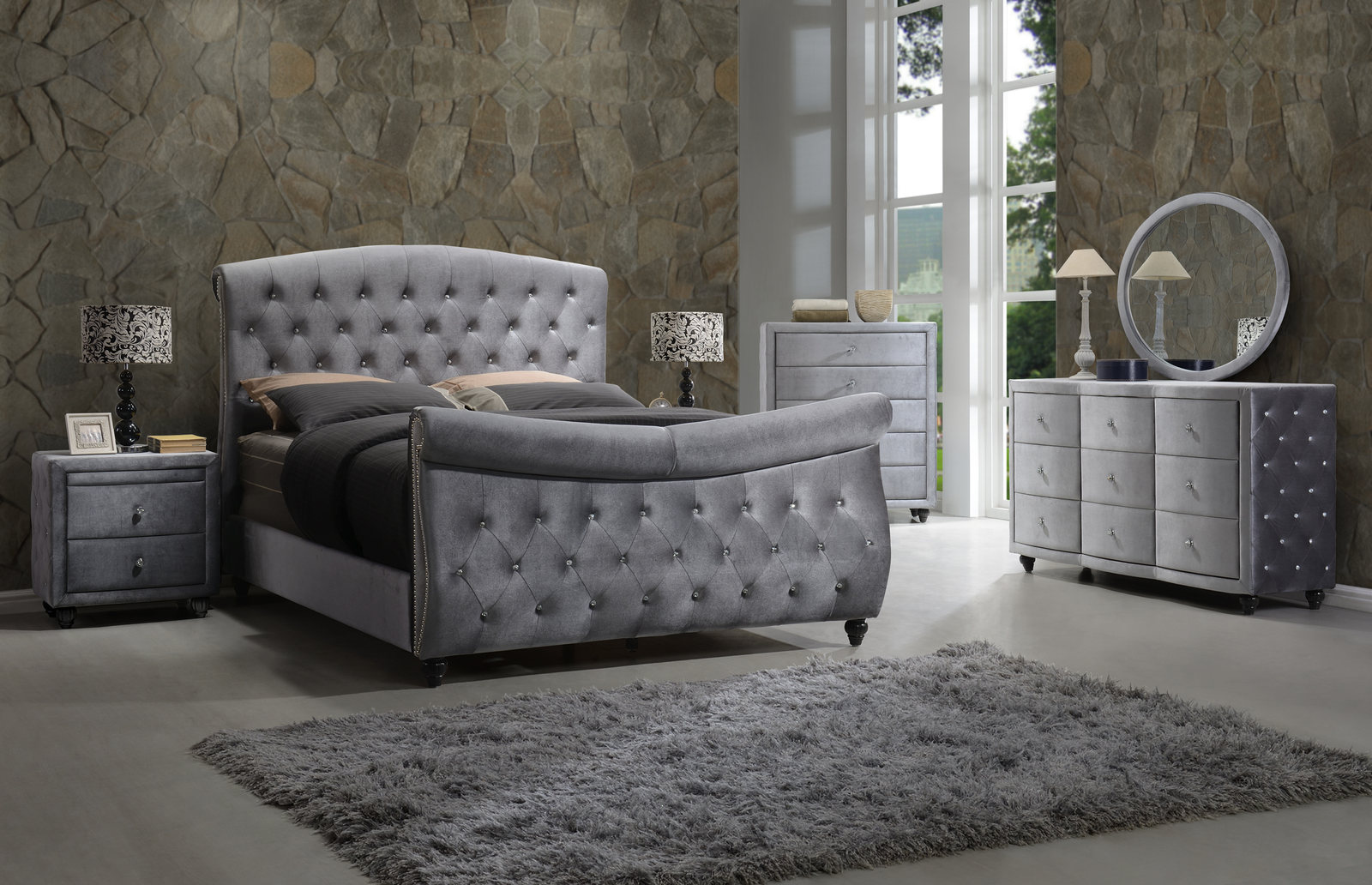 Meridian Hudson Sleigh Bedroom Set In Grey