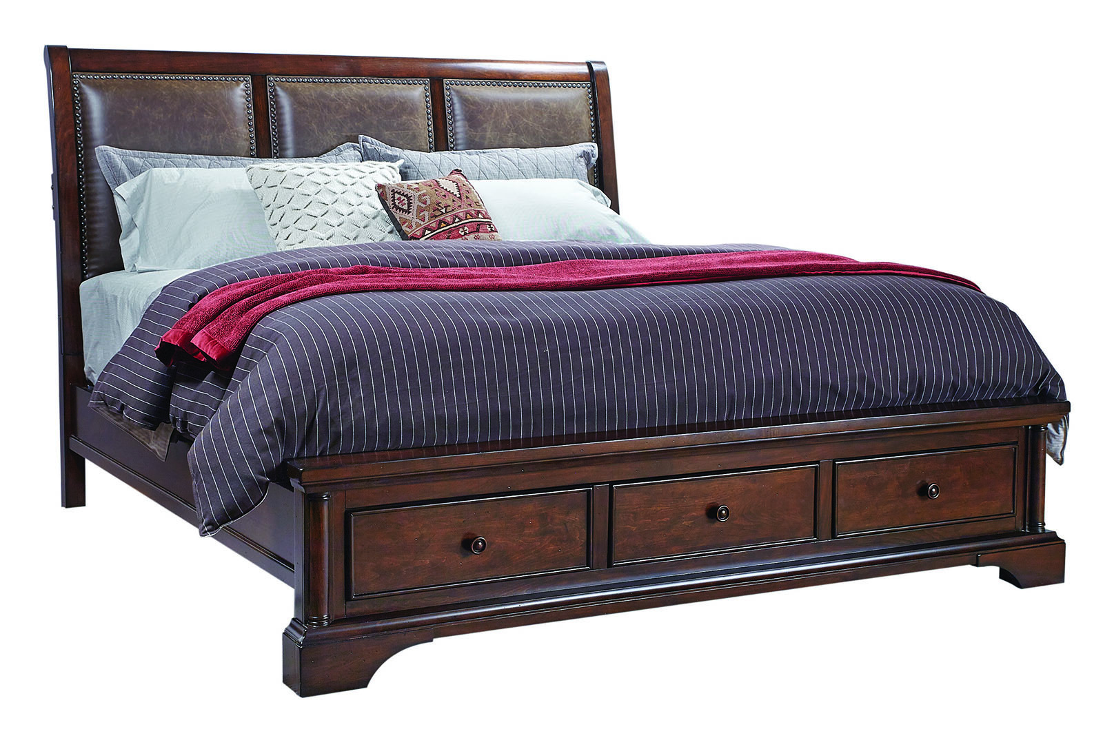 Aspenhome Bancroft Bonded Leather Sleigh Storage Bedroom Set In Java