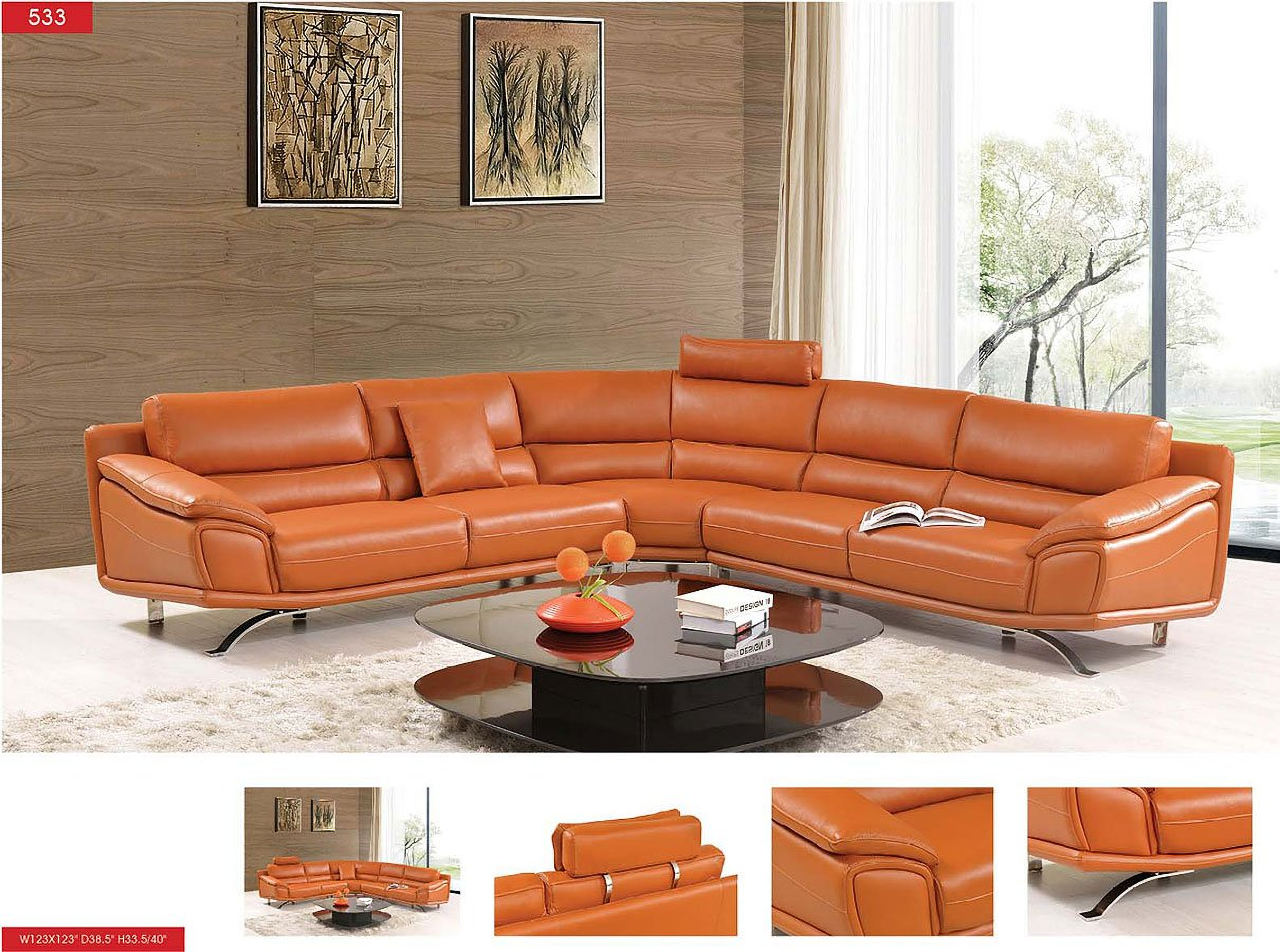 533 Orange Leather Sectional Set 1stopbedrooms