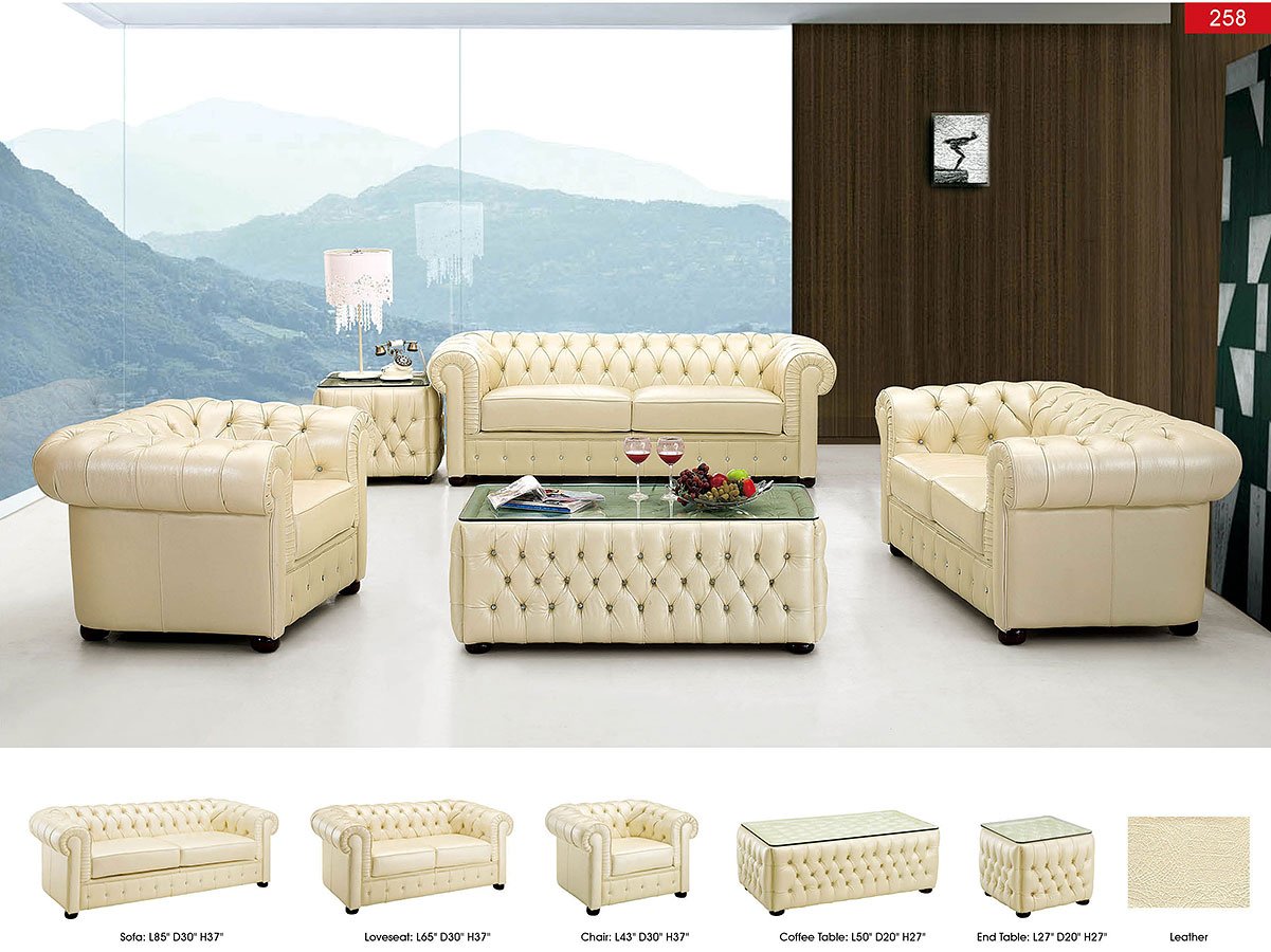 258 Ivory Leather Living Room Set 1stopbedrooms