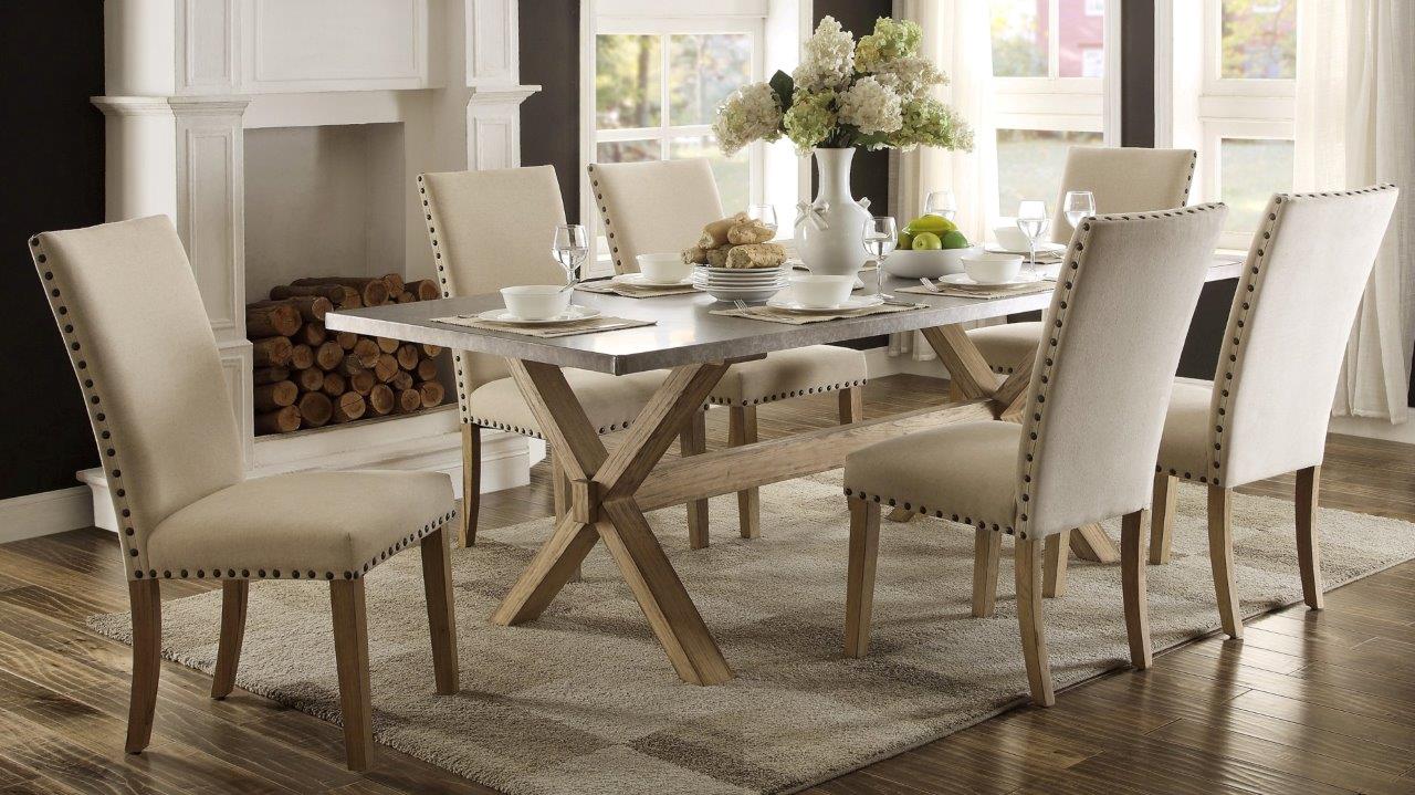 Luella Cool Weathered Oak Zinc Top Dining Room Set 1stopbedrooms