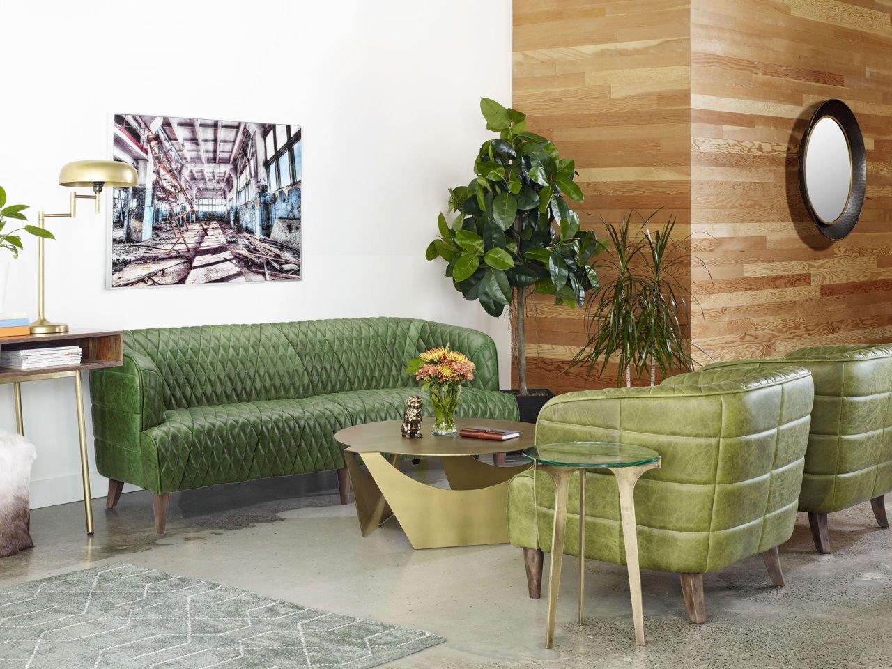Magdelan Dark Green Tufted Leather Living Room Set 1stopbedrooms