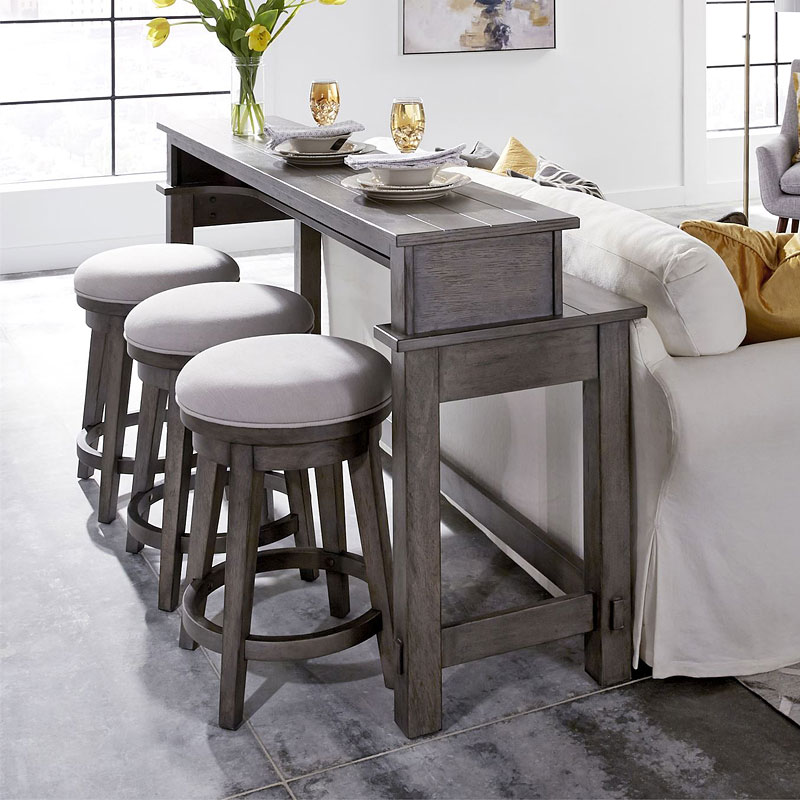 Modern Farmhouse Console Bar Table Set Dusty Charcoal