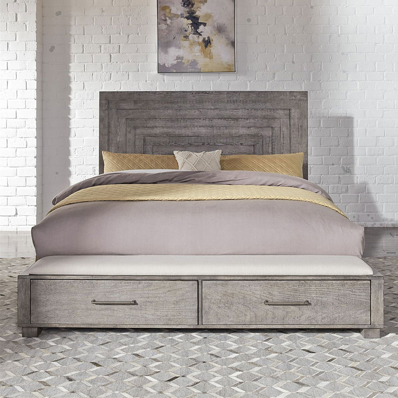 Modern Farmhouse Distressed Dusty Charcoal Platform Storage
