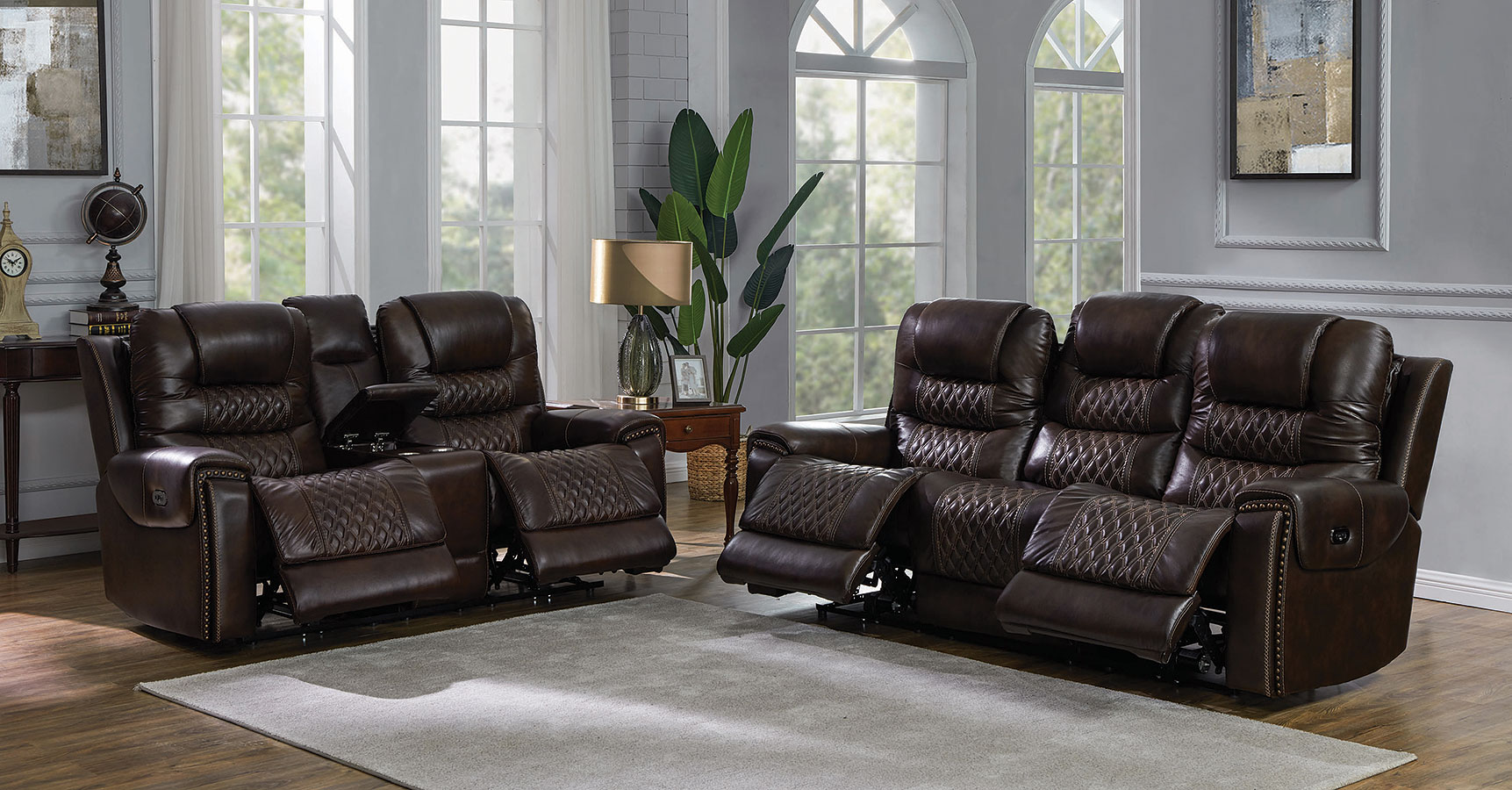 North Dark Brown Power Reclining Power Headrest Living Room Set