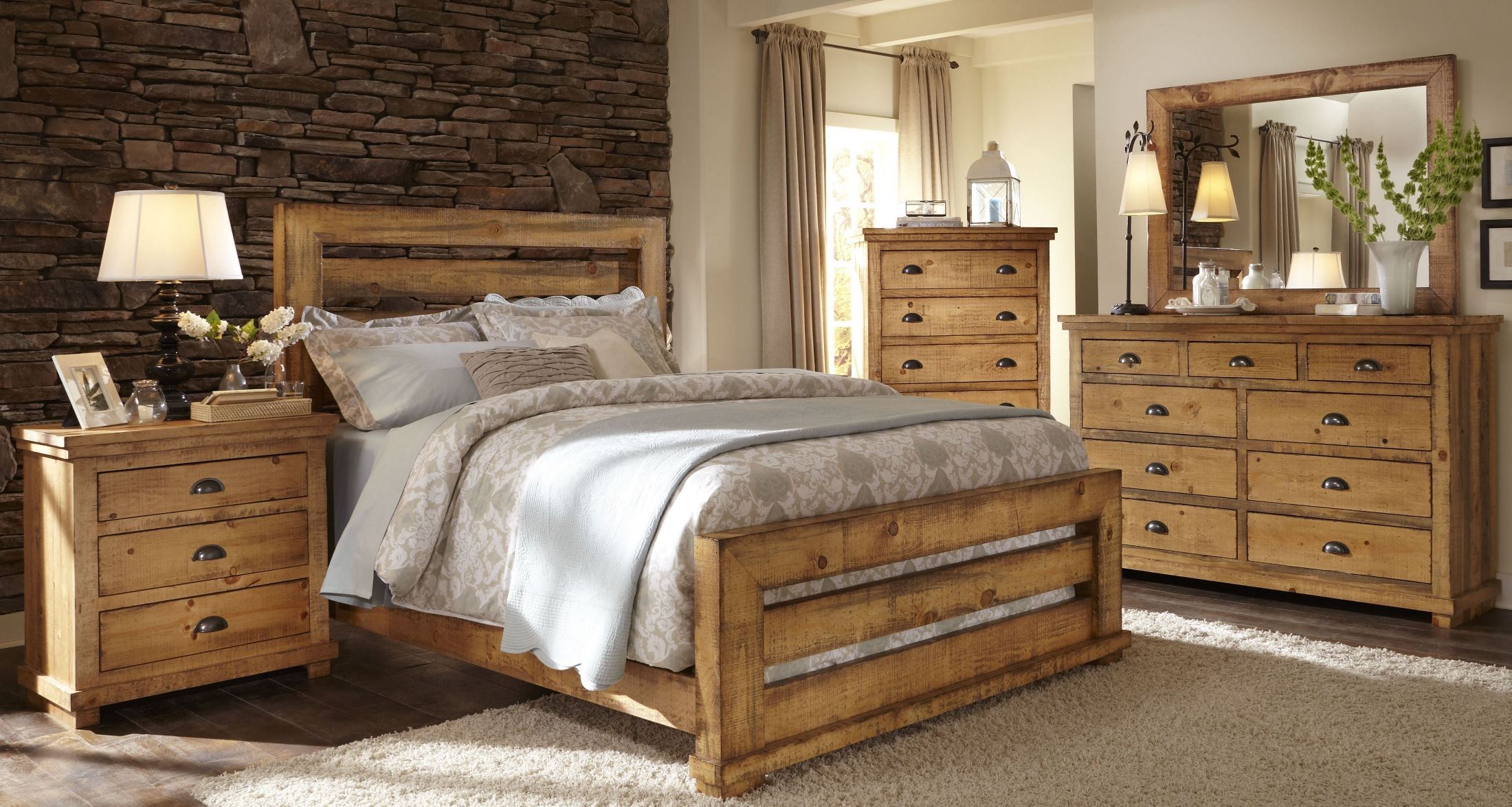 Willow Distressed Pine Slat Bedroom Set