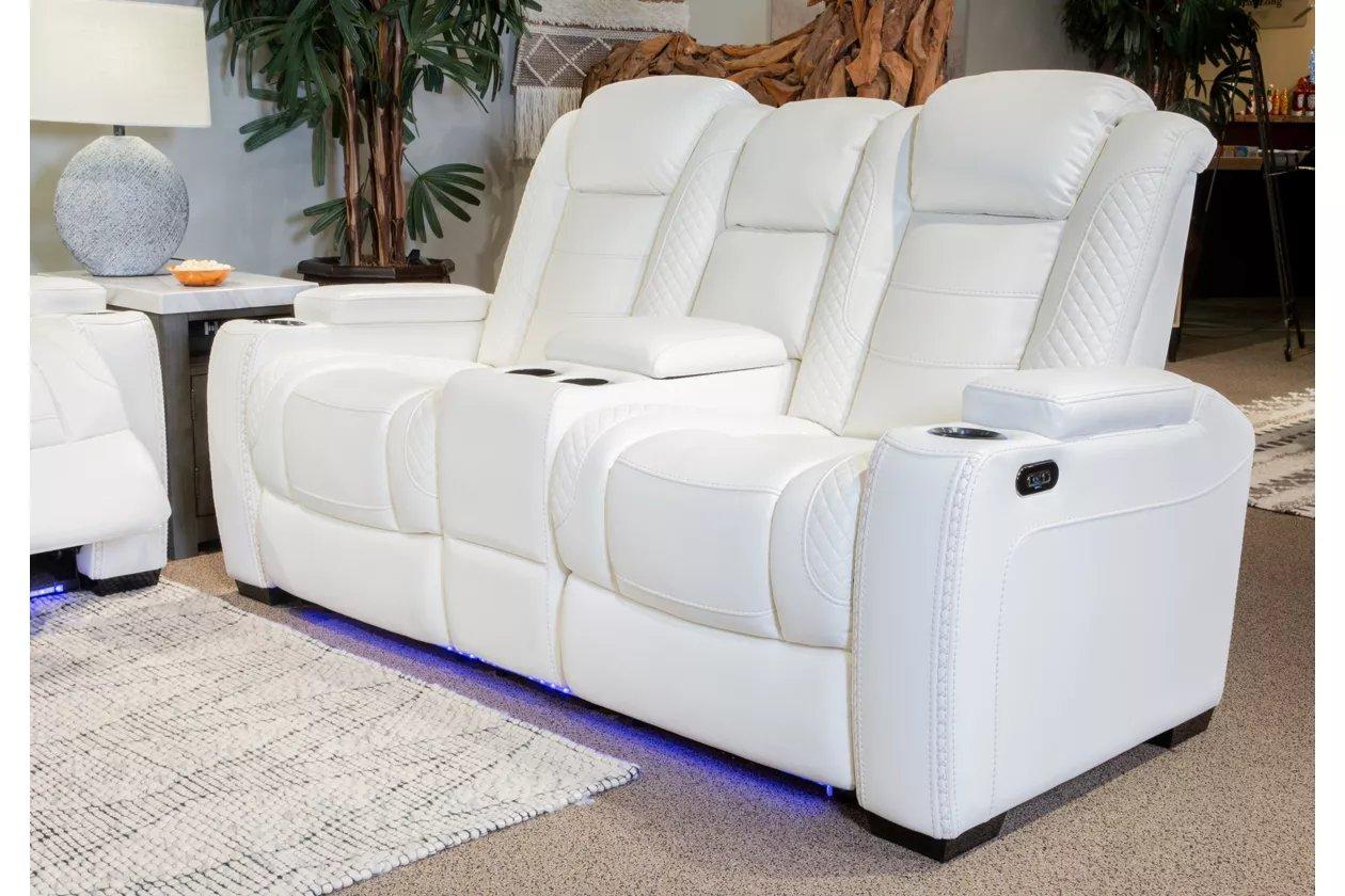 Party Time White Pwr Rec Loveseat Con Adj Hdrst 1stopbedrooms