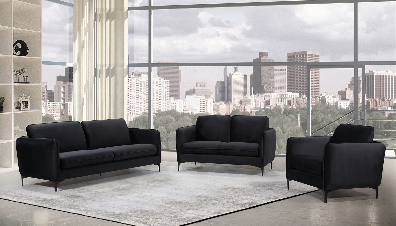 Poppy Velvet Living Room Set Black 1stopbedrooms