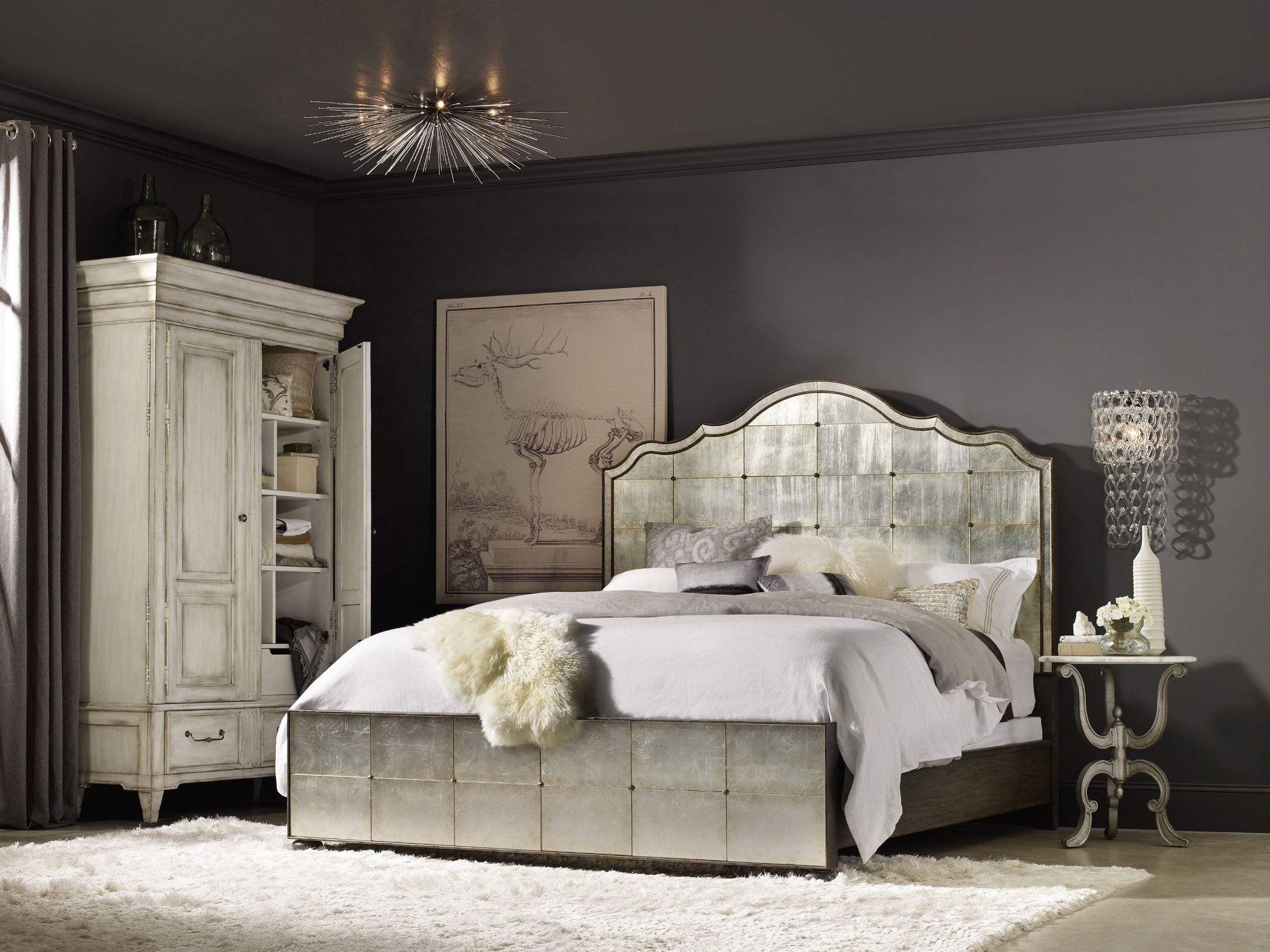 Arabella Painted Charcoal Mirrored Panel Bedroom Set