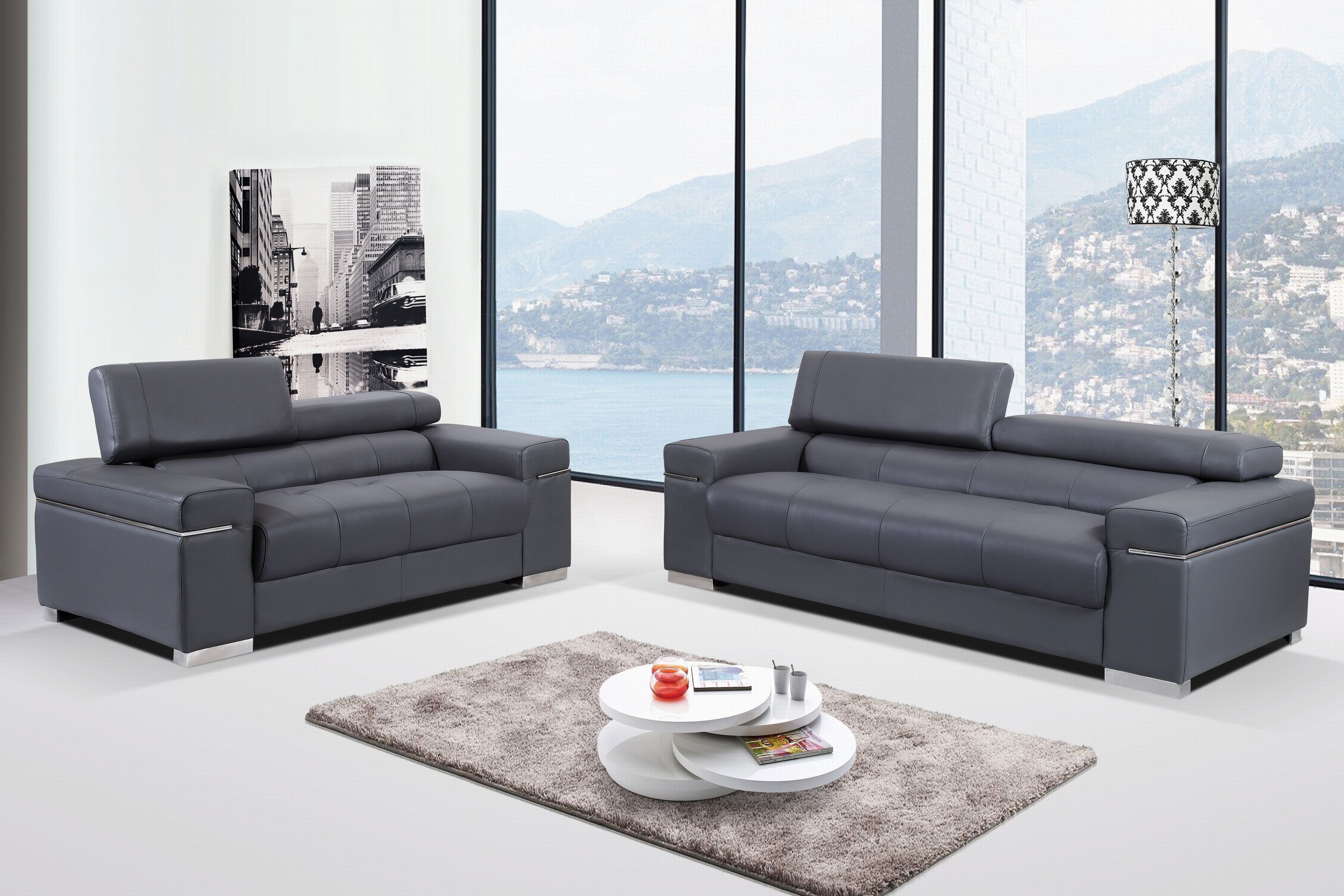 Soho Grey Leather Living Room Set 1stopbedrooms