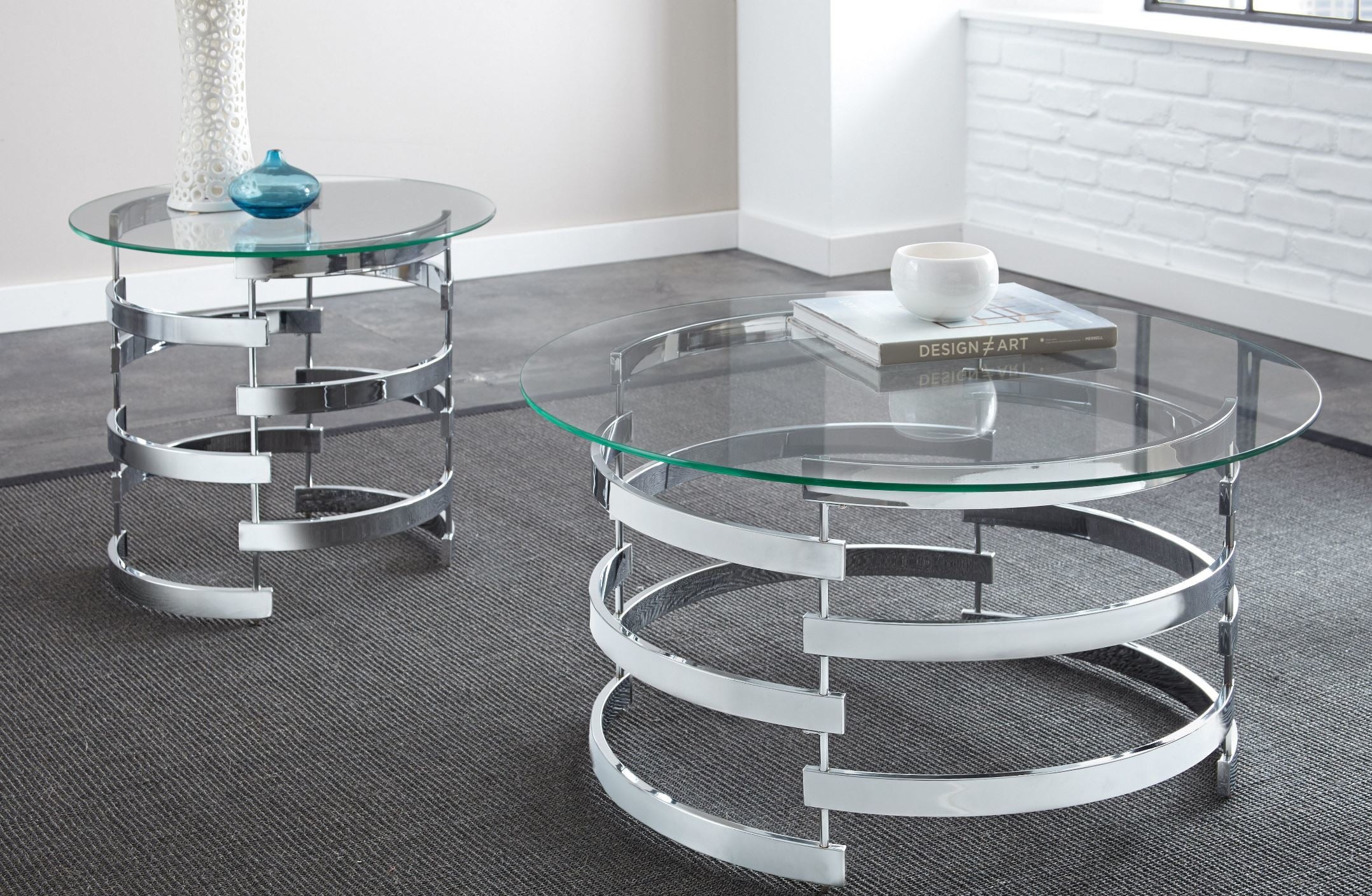 Tayside Glass Top Round Occasional Table Set 1stopbedrooms