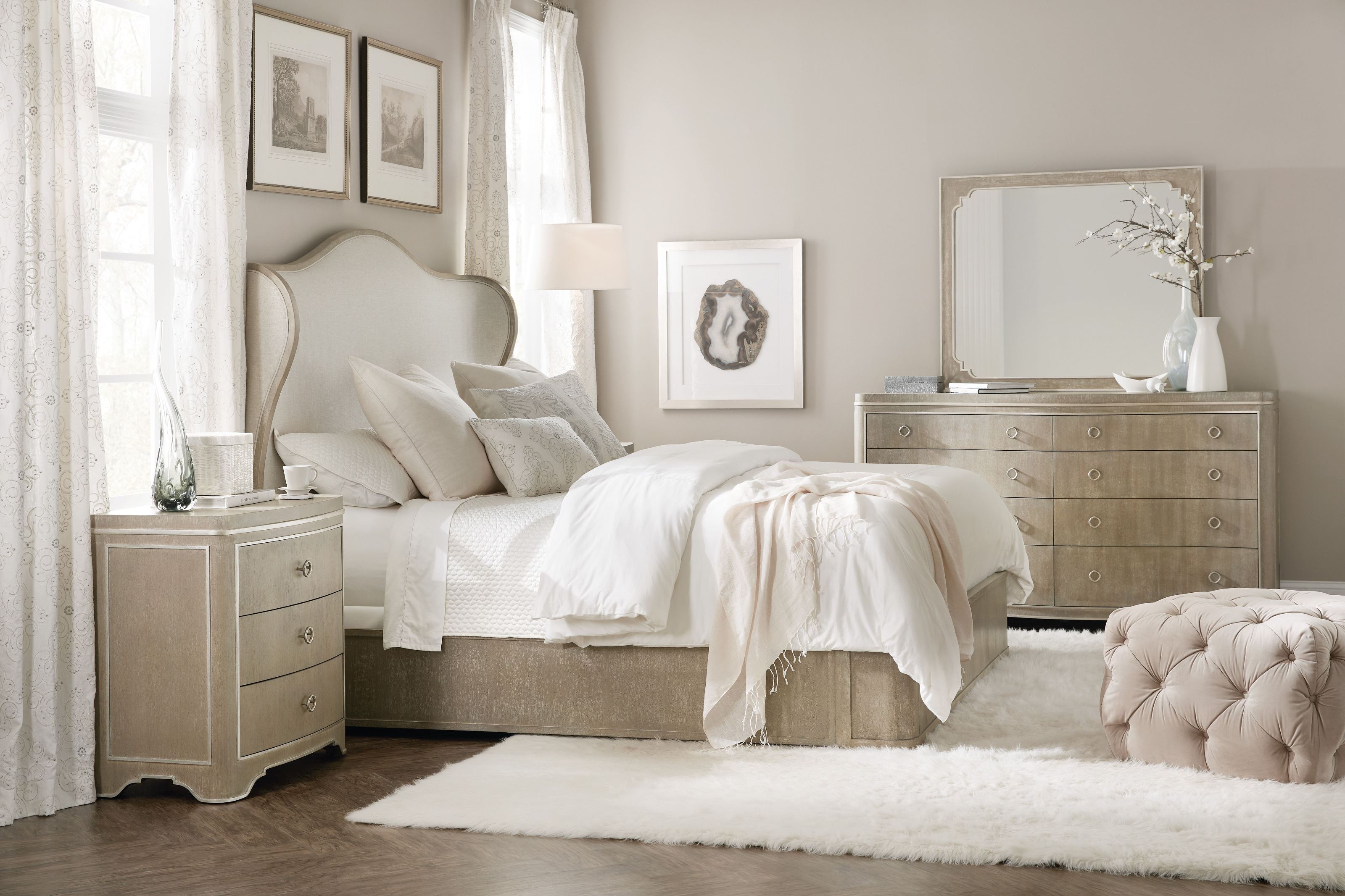 Modern Romance Beige Upholstered Platform Bedroom Set