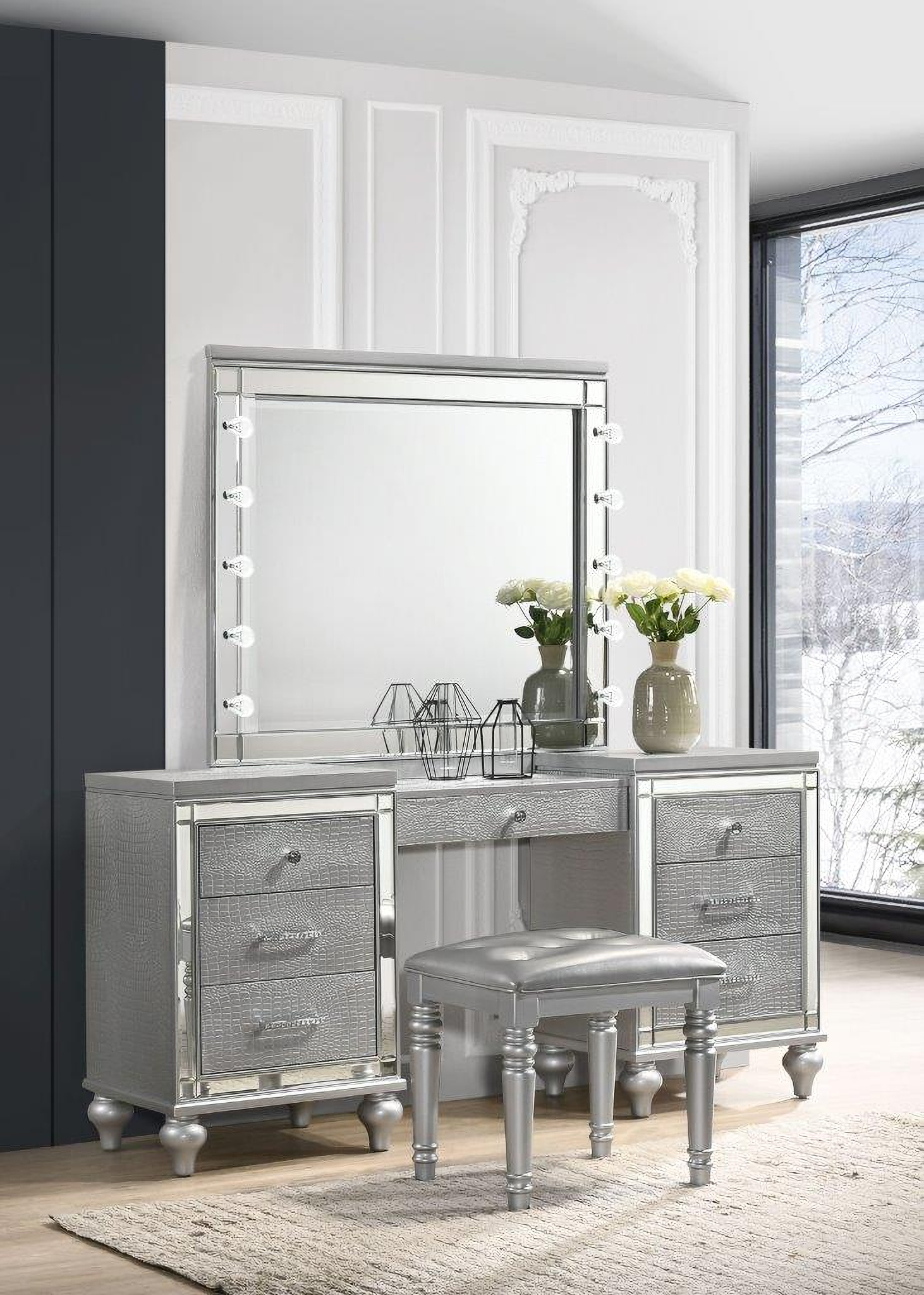 Valentino Silver Dressing Table With Stool 1stopbedrooms
