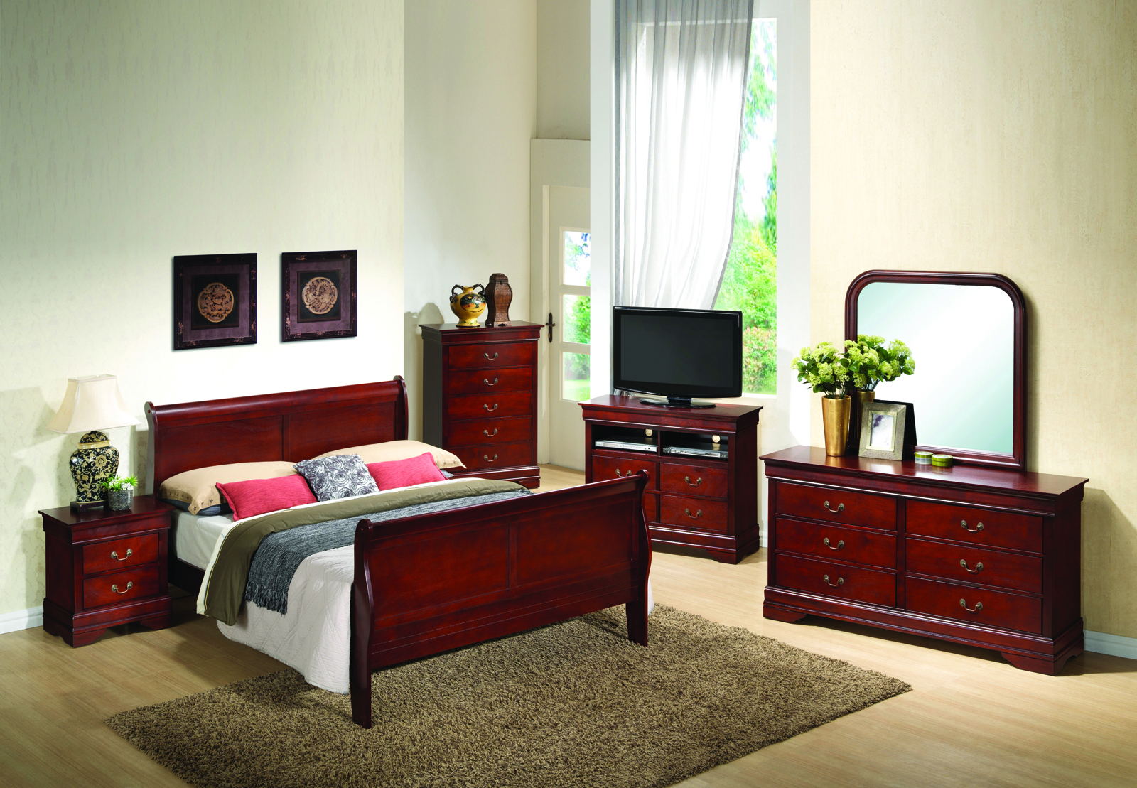 Glory Furniture G3100 Sleigh Bedroom Set In Cherry