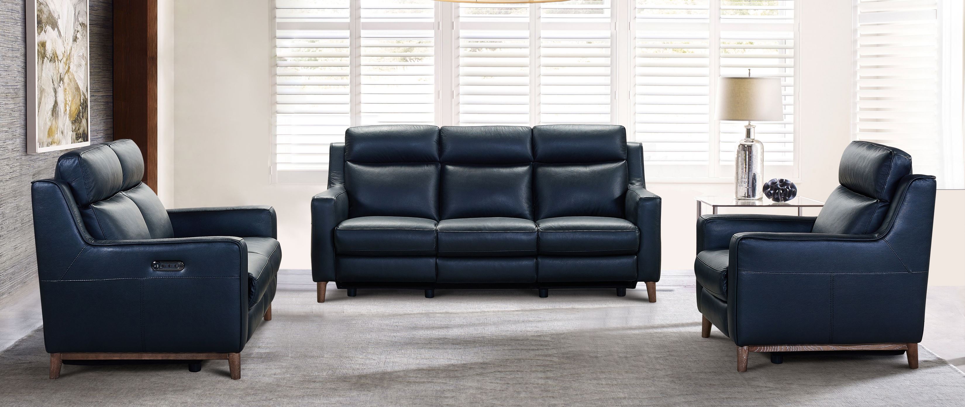 Wisteria Black Genuine Leather Power Reclining Sofa 1stopbedrooms