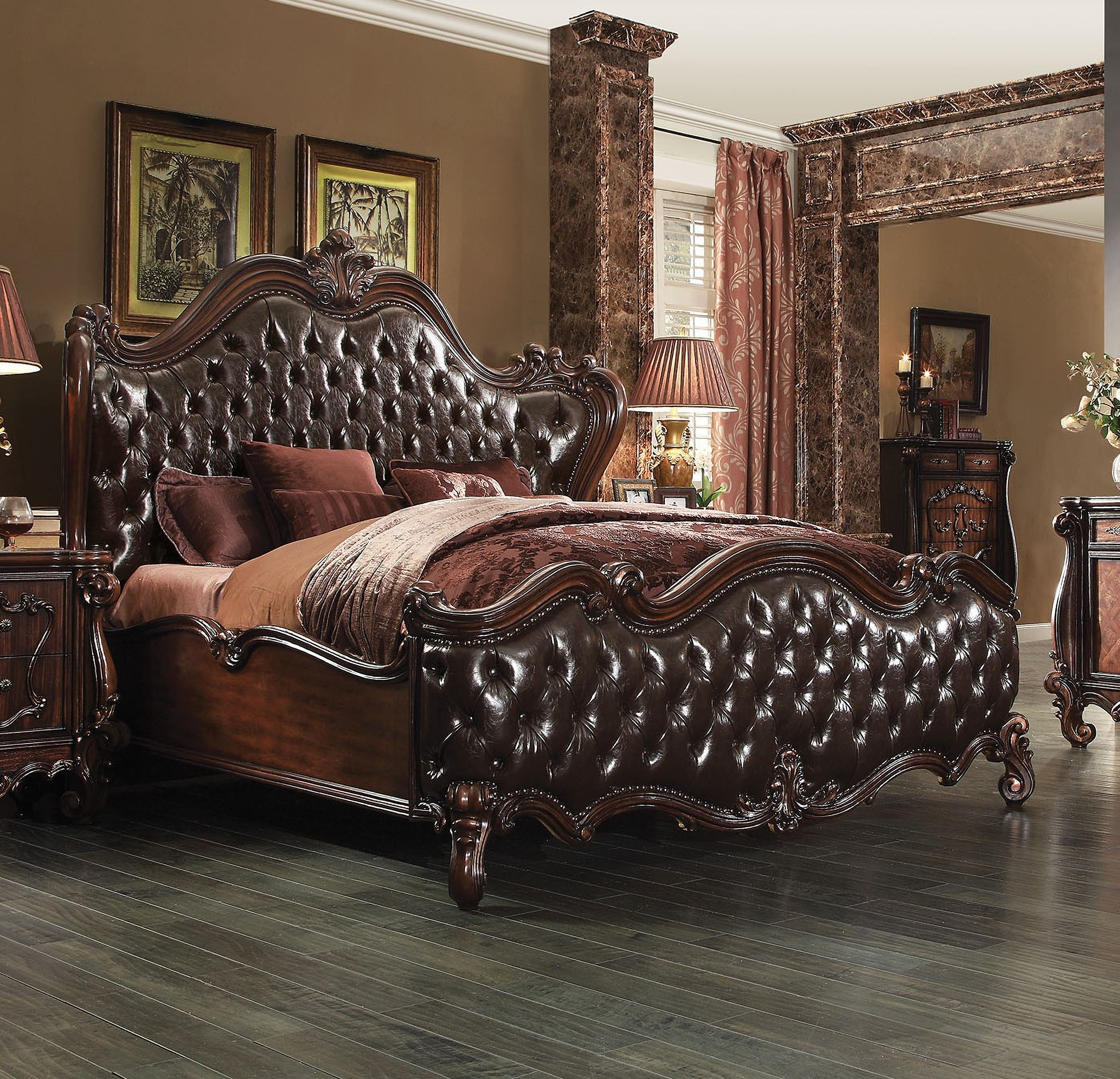 Acme Versailles Upholstered Bedroom Set in D.Brown PU ...