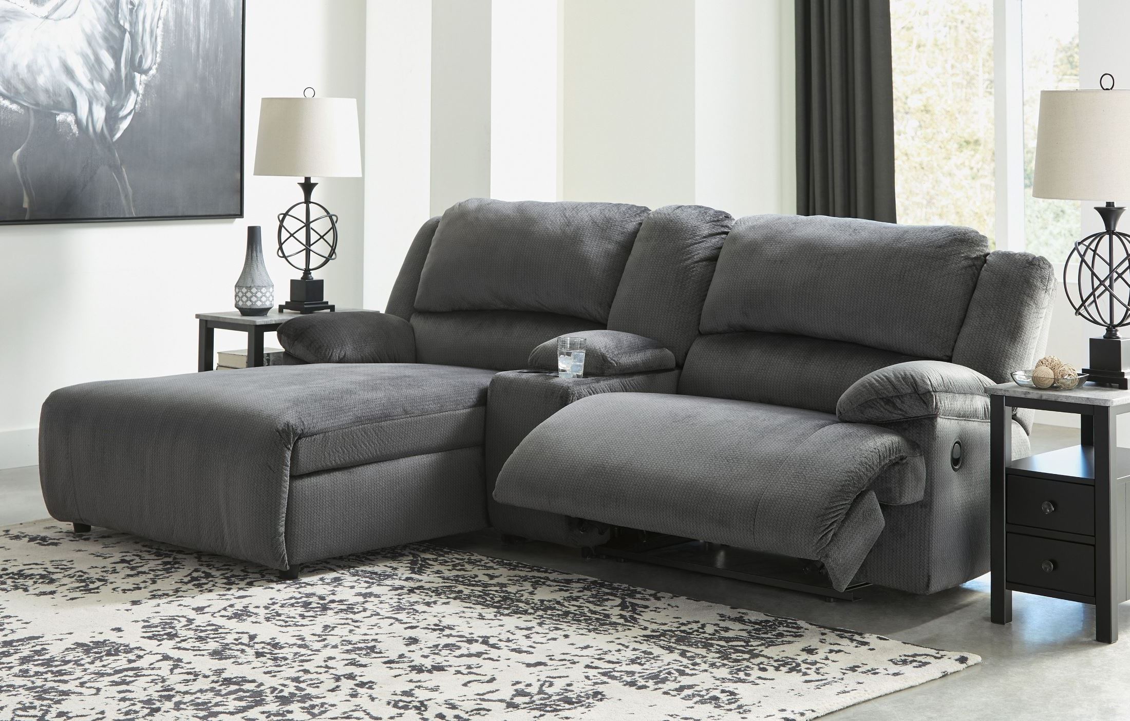 Clonmel Charcoal Laf Small Console Power Reclining Sectional 1stopbedrooms Small Console Power Reclining Sectional, Small Sofa With Recliner And Chaise