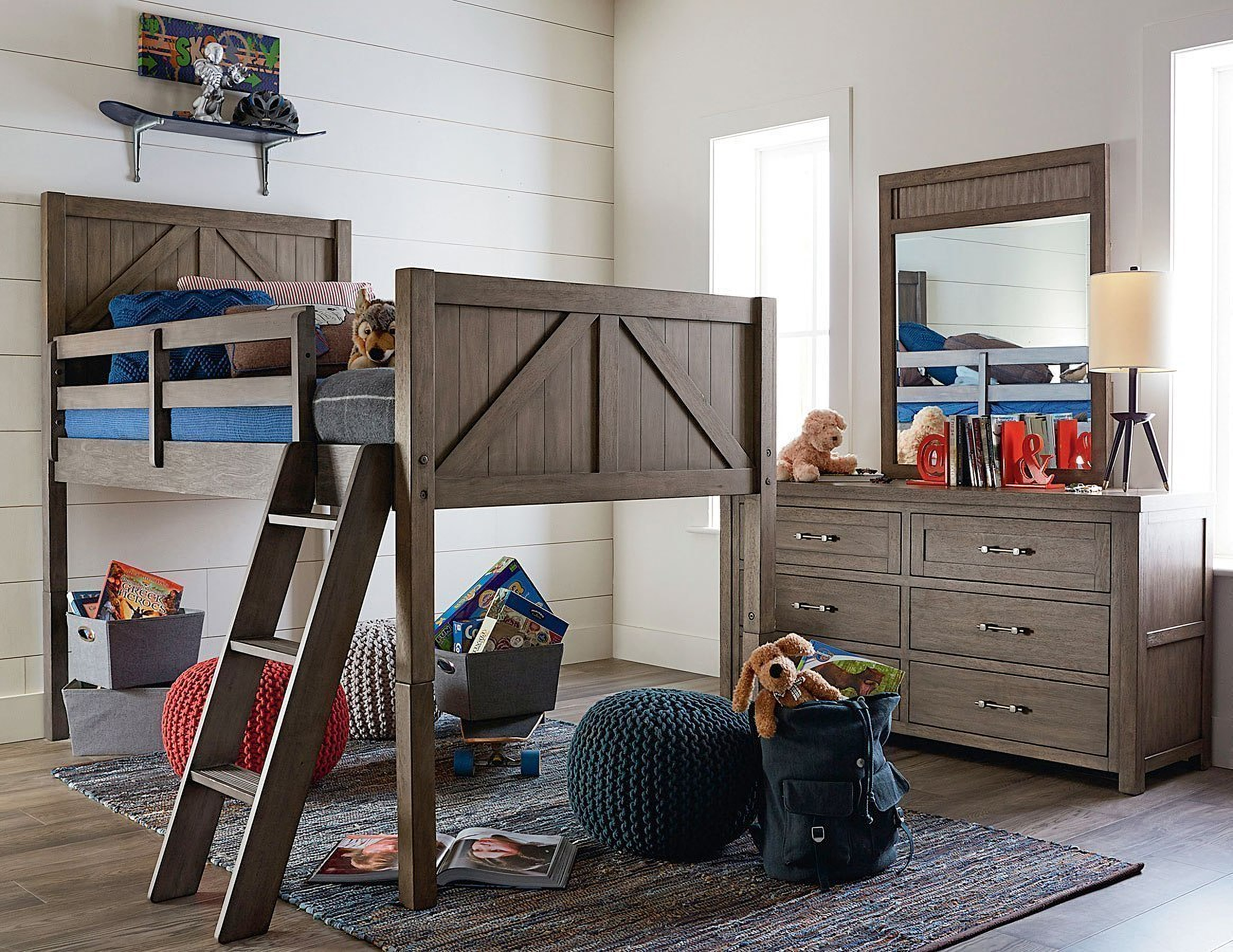 Bunkhouse Aged Barnwood Youth Mid Loft Bedroom Set 1stopbedrooms