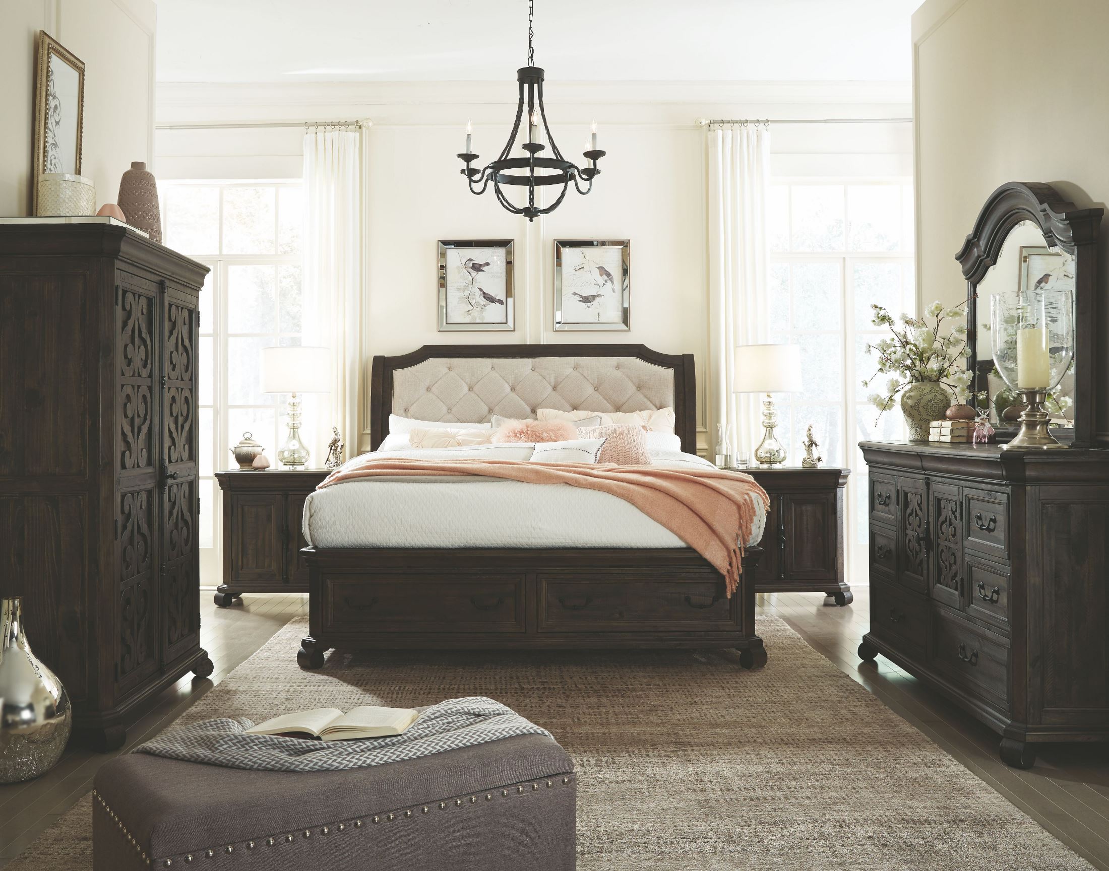 Bellamy Peppercorn Sleigh Storage Bedroom Set - 1StopBedrooms.