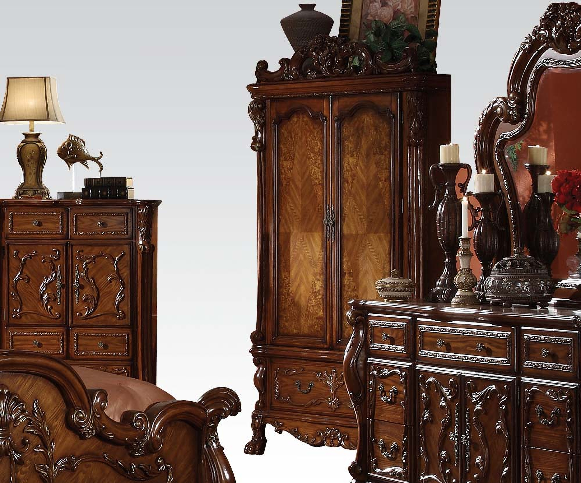 Acme Dresden Upholstered Bedroom Set in Cherry Oak ...