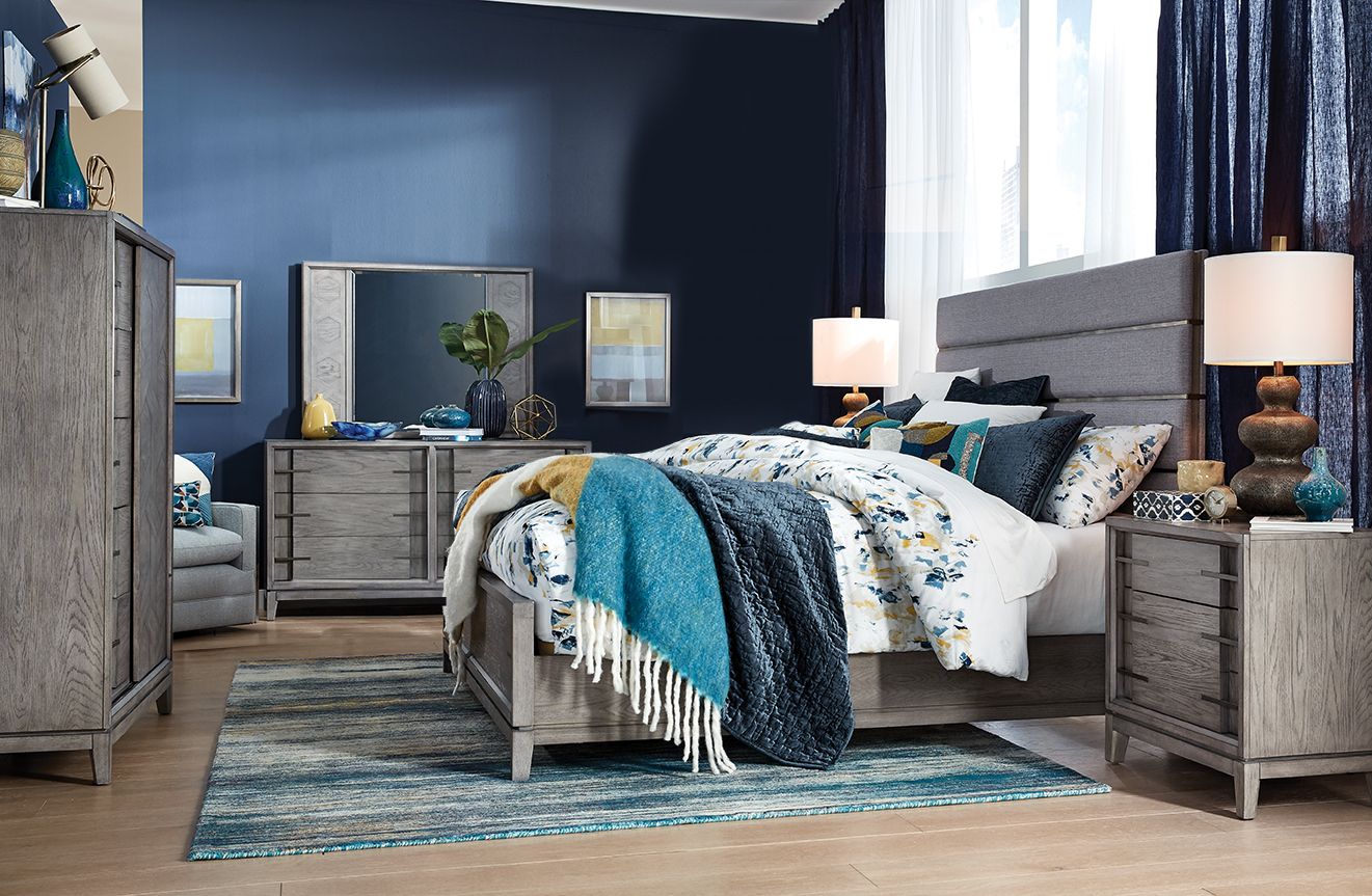 Serenity Park Cashmere Grey Upholstered Panel Bedroom Set ...