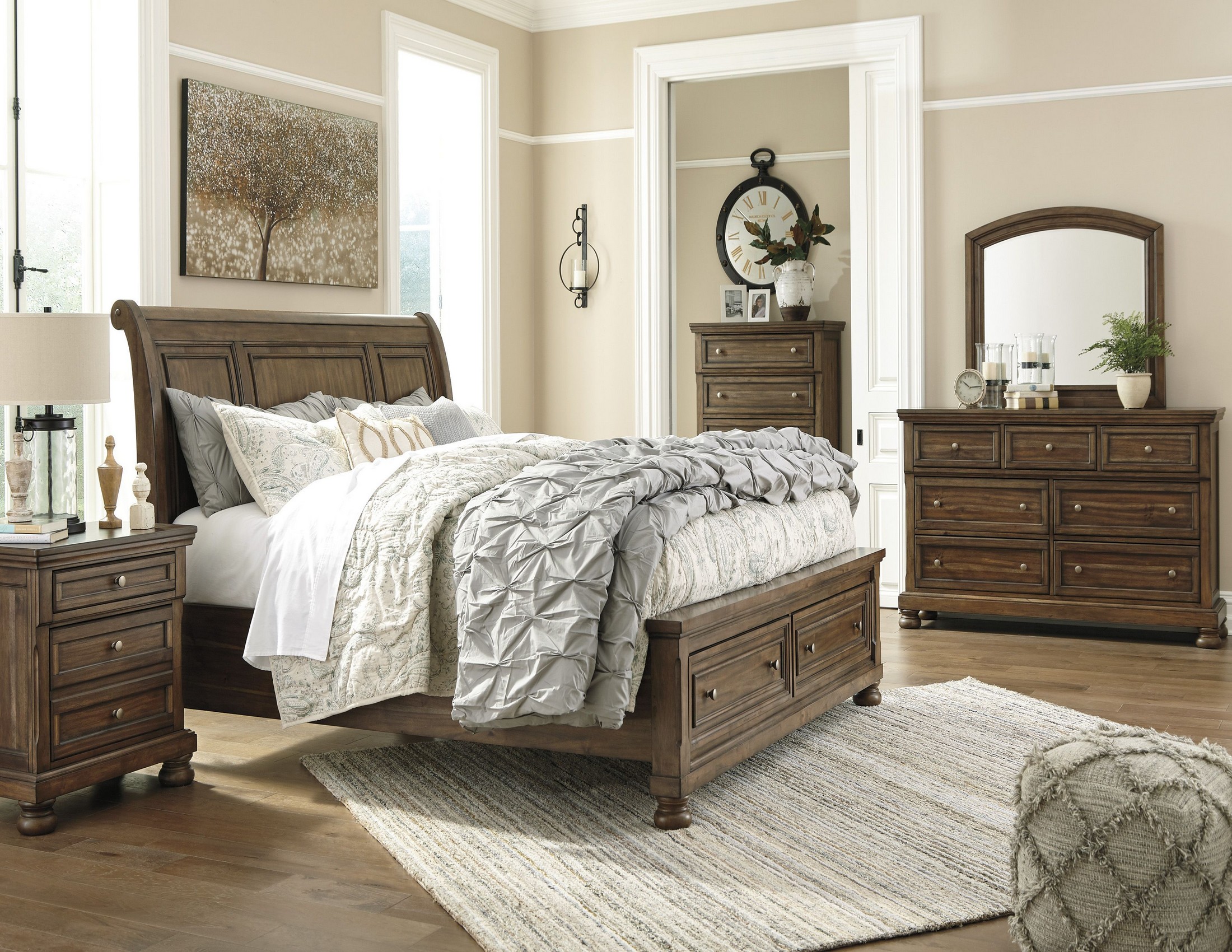 Flynnter Medium Brown Sleigh Storage Bedroom Set 1stopbedrooms