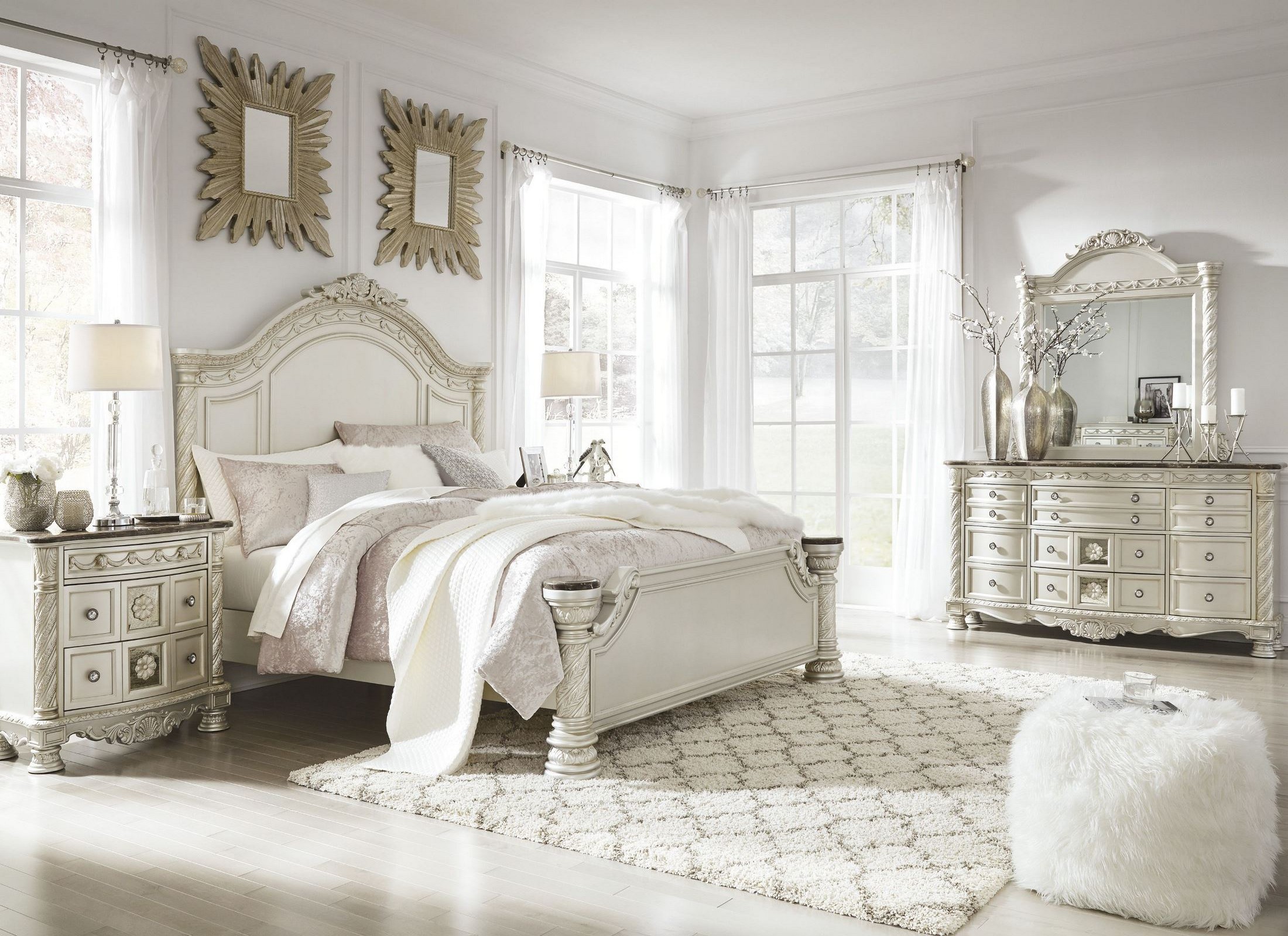 Cassimore Pearl Silver Panel Bedroom Set 1stopbedrooms