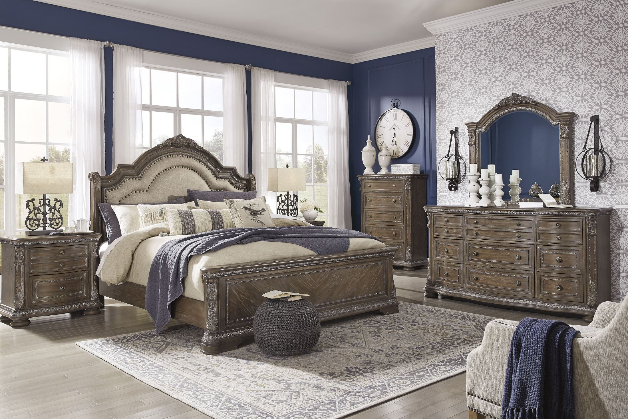 Charmond Brown Upholstered Sleigh Bedroom Set - 1StopBedrooms.