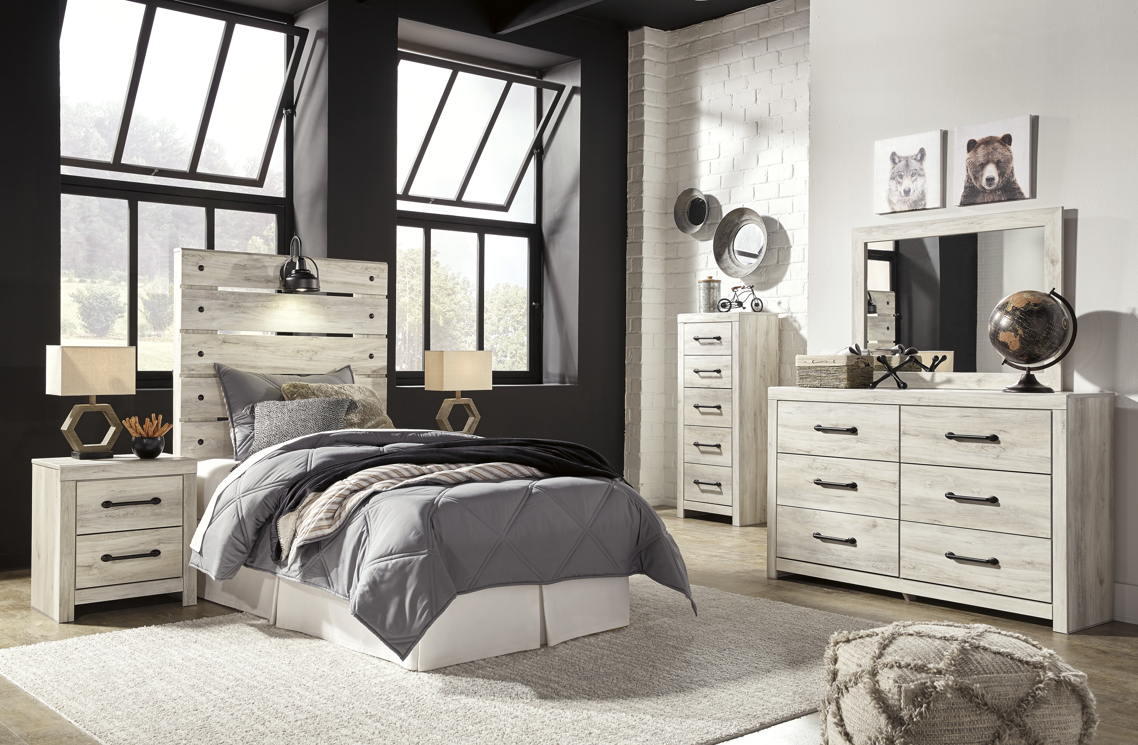 Cambeck Whitewash Panel Bedroom Set with Side Storage ...