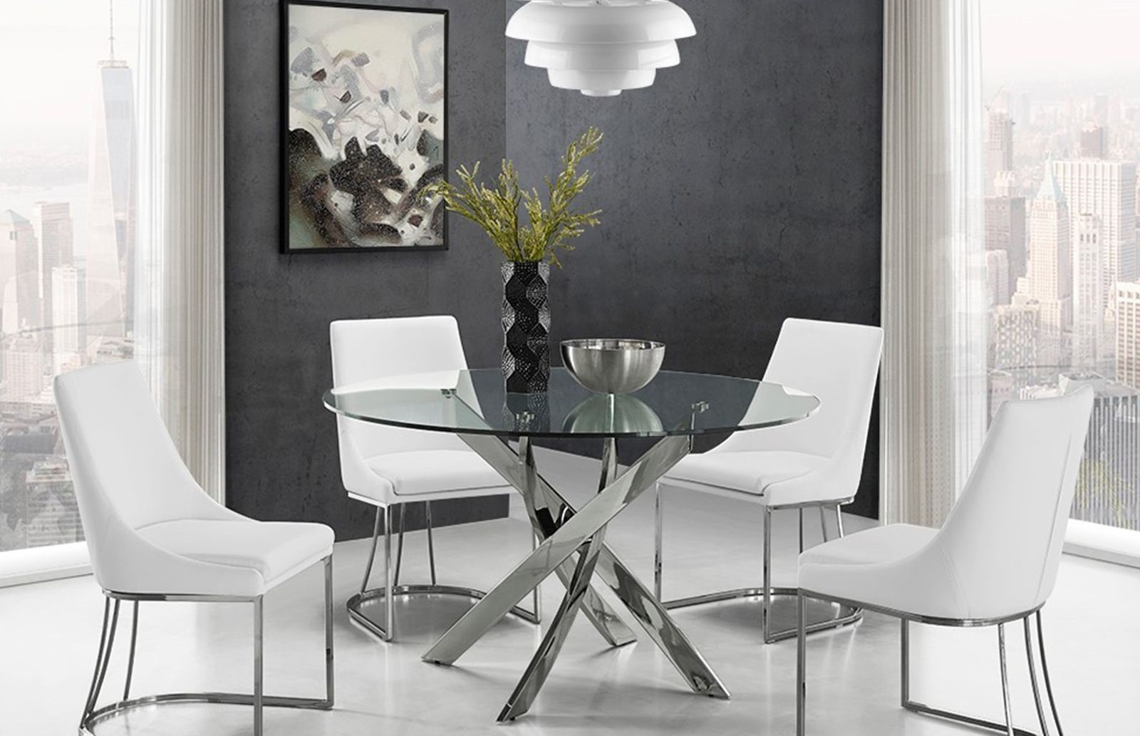 Galaxy Chrome Dining Room Set With Creek Dining Chairs 1stopbedrooms