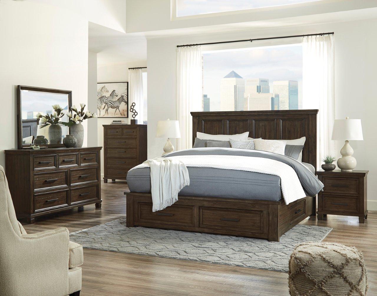 Johurst Grayish Brown Panel Bedroom Set With Storage Footboard 1stopbedrooms