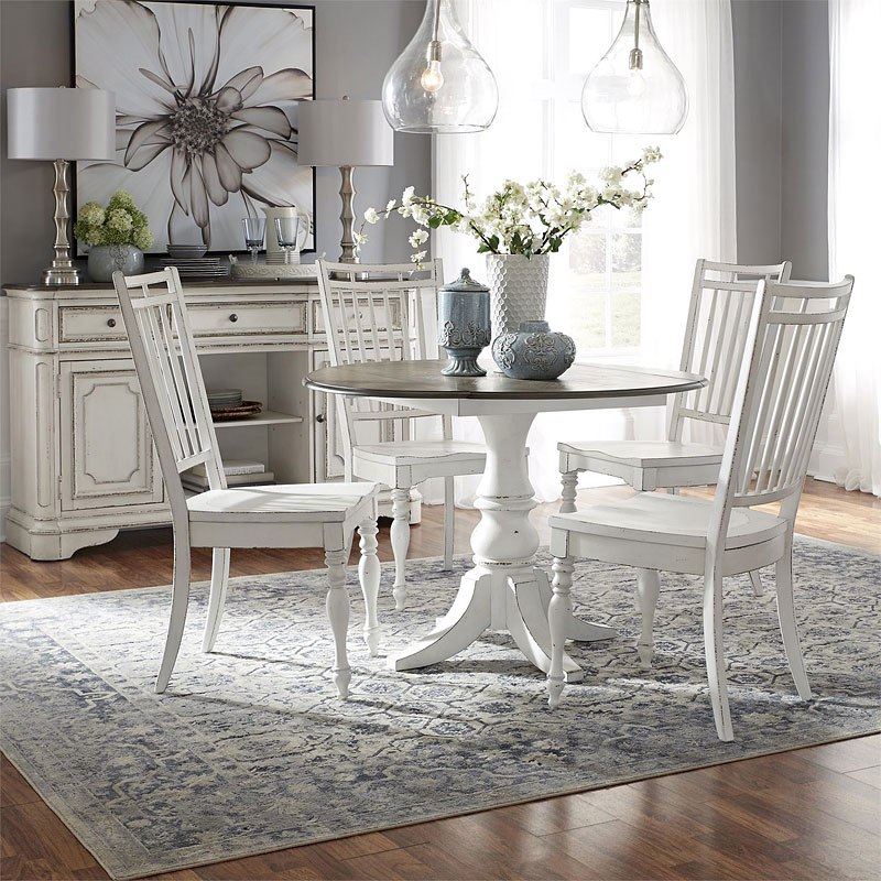 Magnolia Manor Round Drop Leaf Dining Room Set W Spindle Chairs 1stopbedrooms