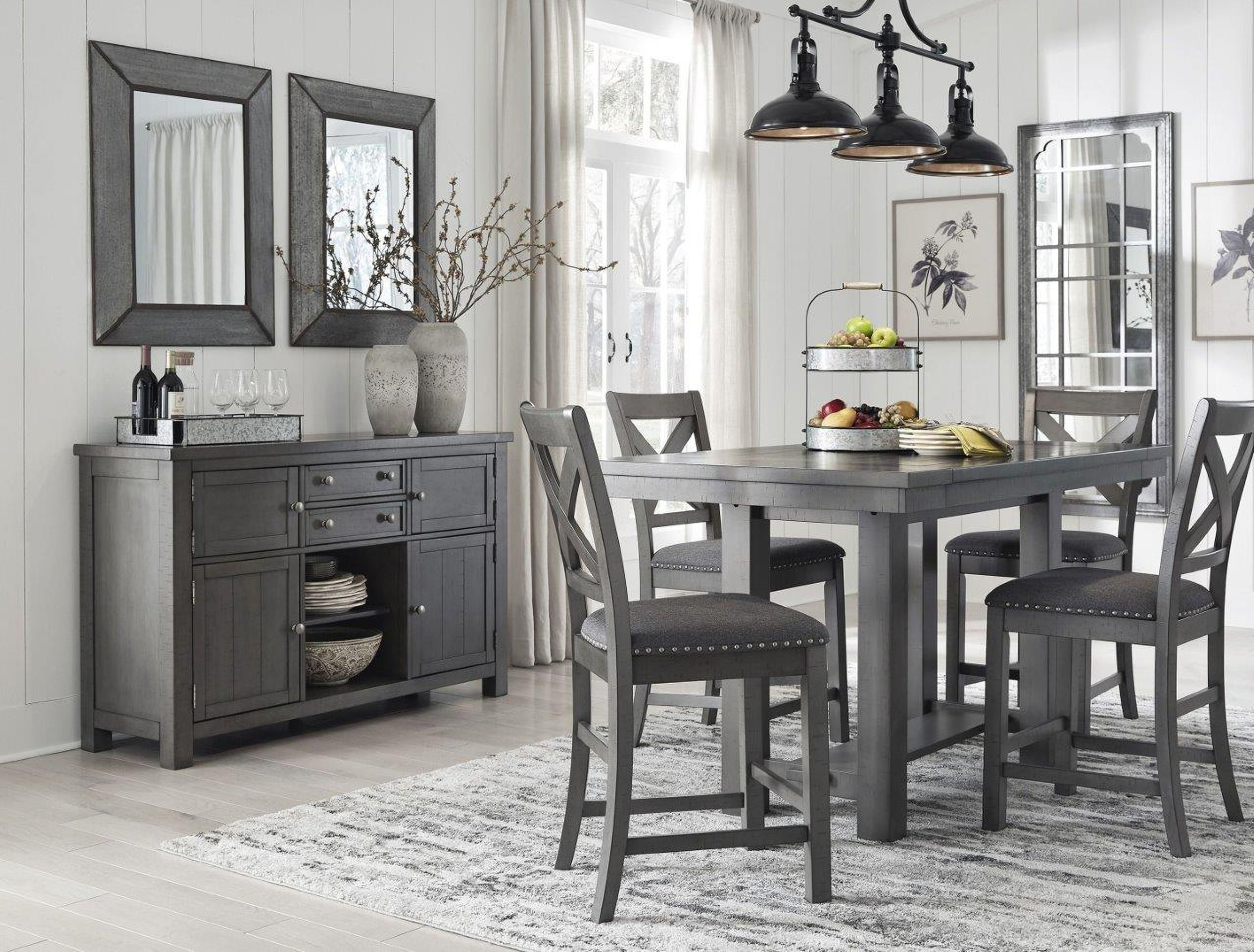 Myshanna Gray Rectangular Extendable Counter Height Dining Room Set