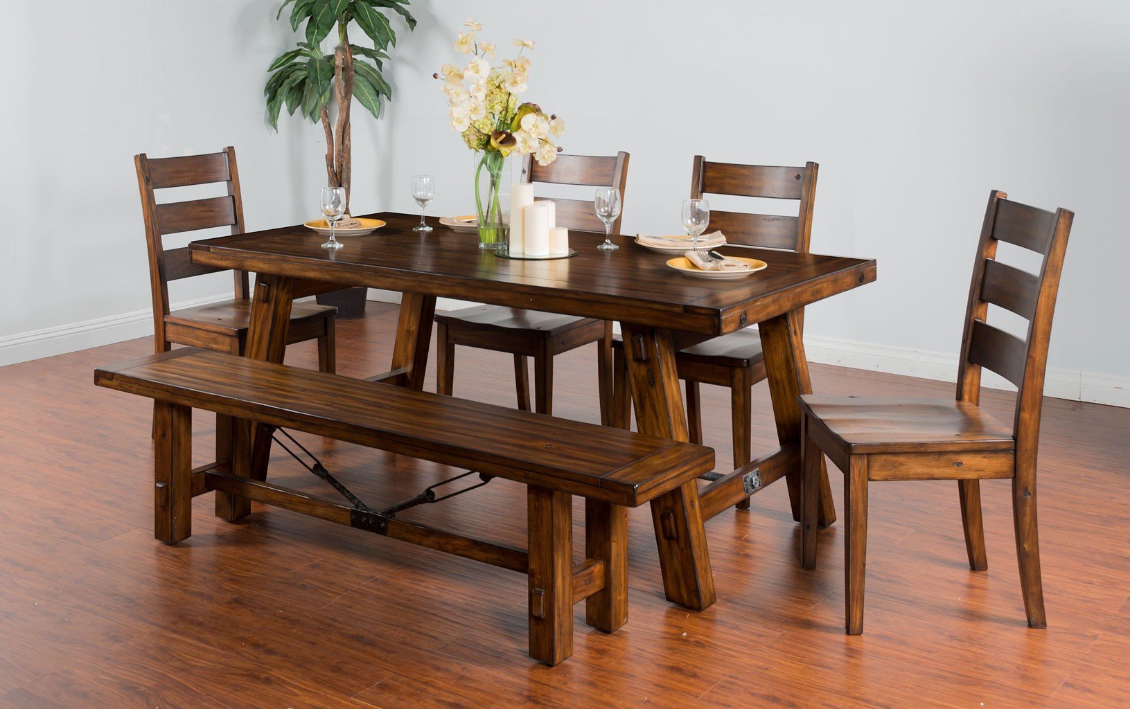 Tuscany Vintage Mocha Extendable Rectangular Trestle Dining Room Set 1stopbedrooms
