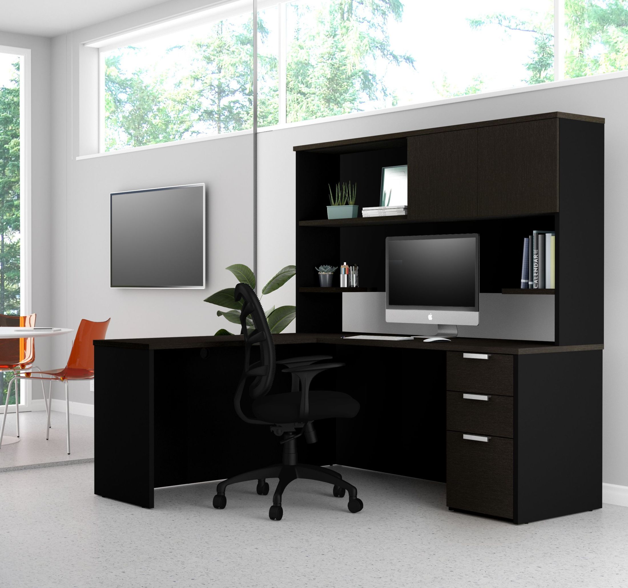 Pro Concept Plus Deep Grey And Black L Desk With Hutch